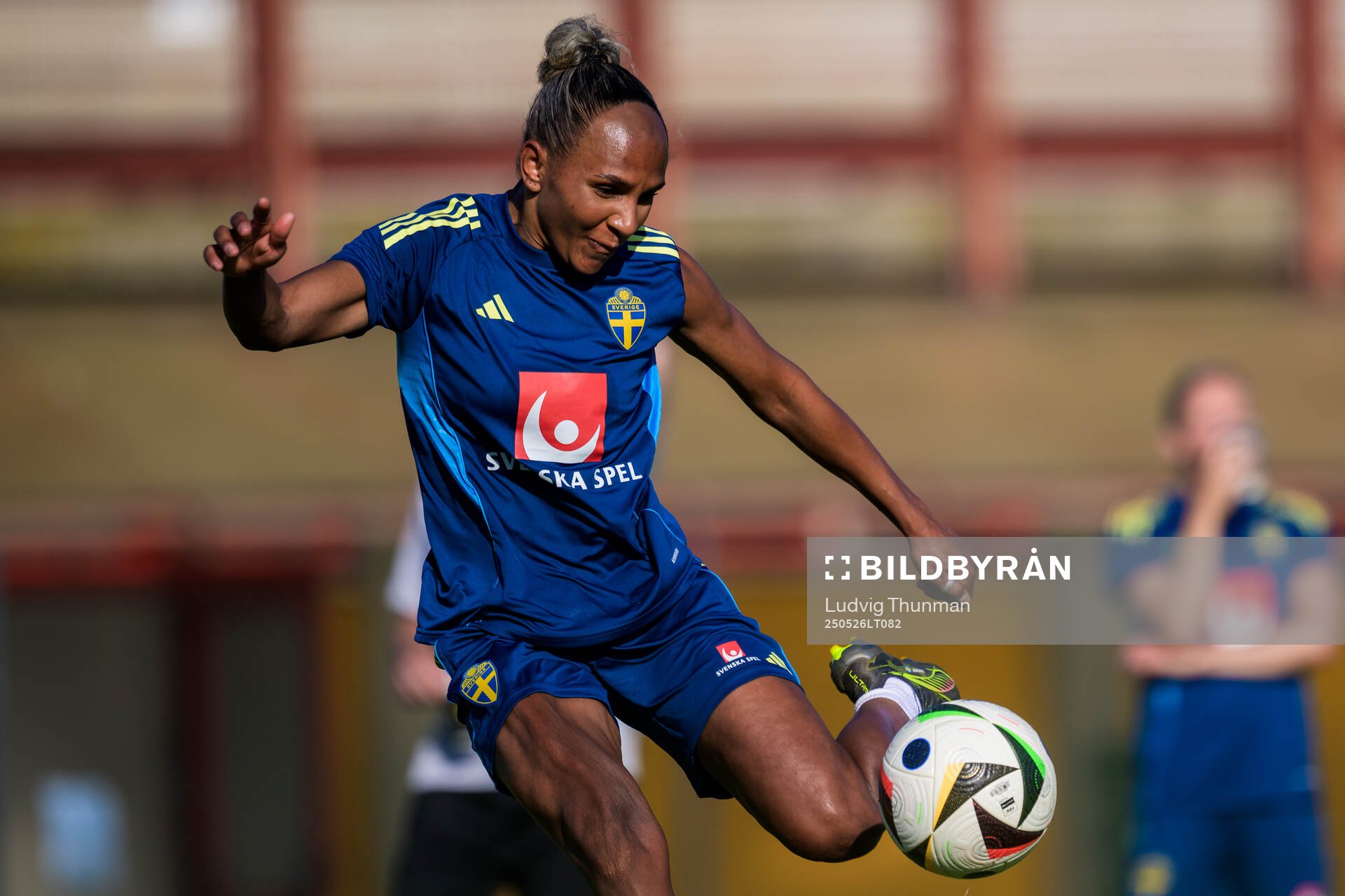 Madelen Janogy of the Swedish women’s national football team during a training session on May 26, 2025 in Fidenza. 