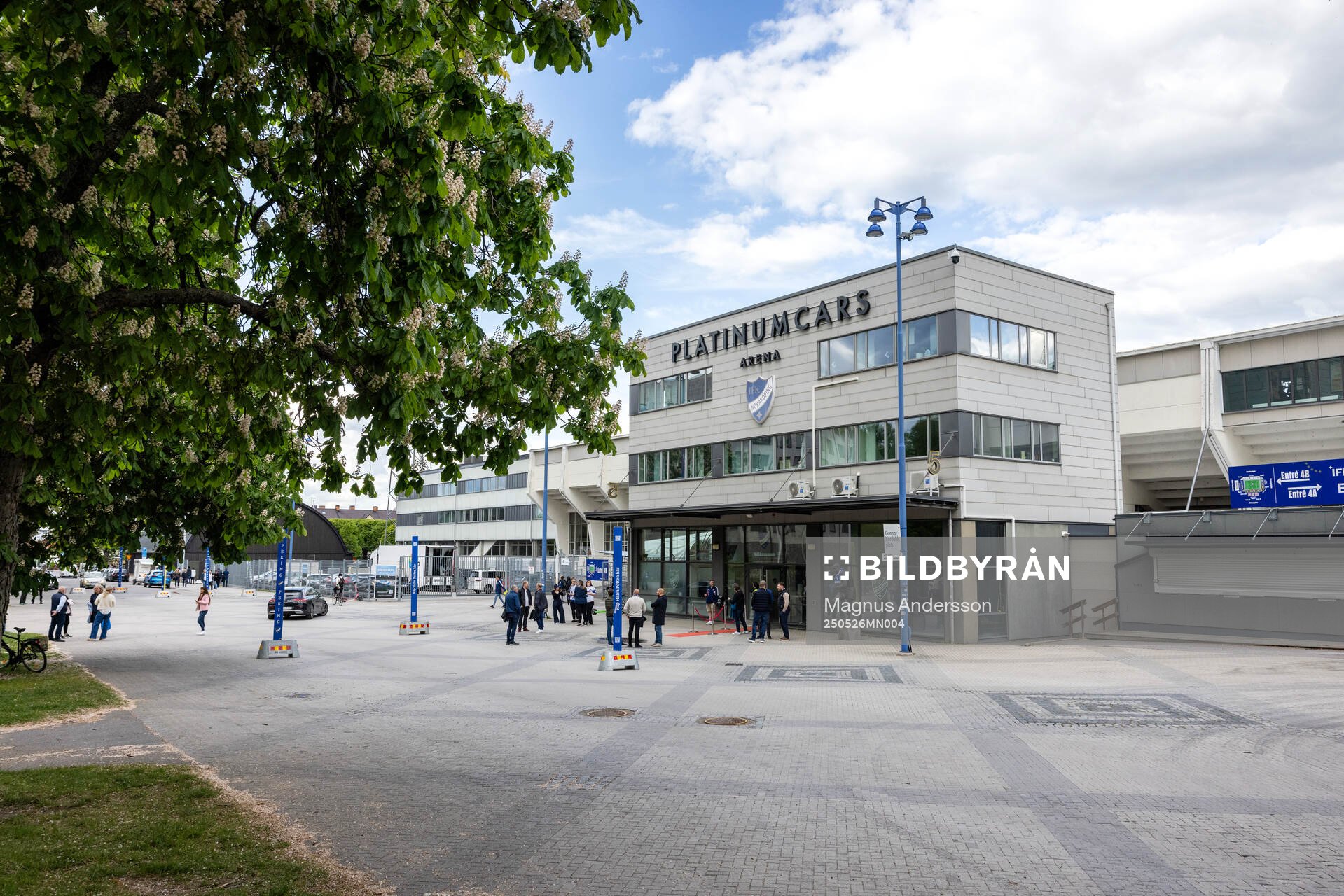 Exteriör vy av Platinumcars Arena inför fotbollsmatchen i Allsvenskan mellan IFK Norrköping och Mjällby den 26 maj 2025 i Norrköping.