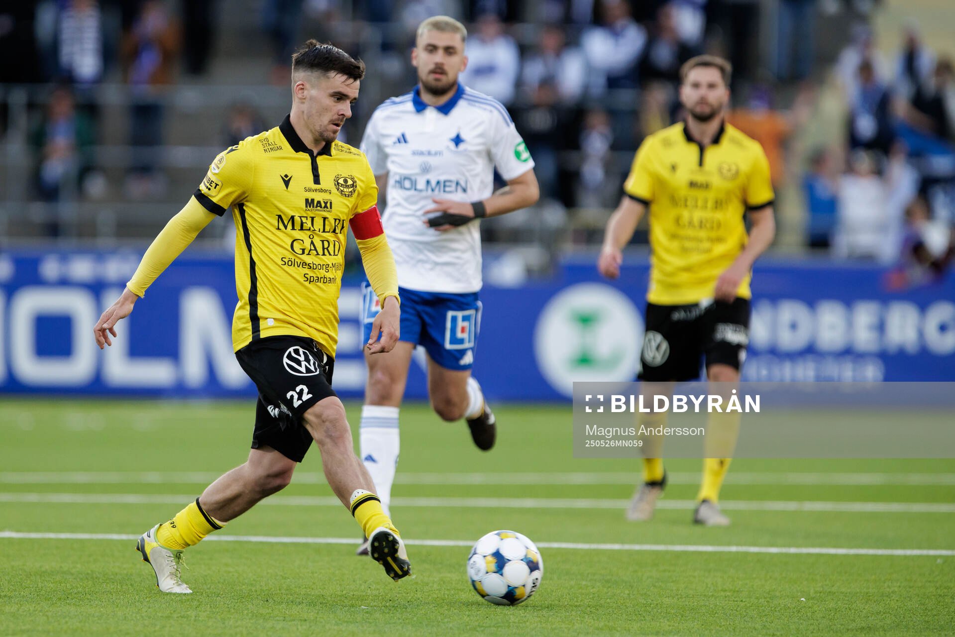 Mjällbys Jesper Gustavsson under fotbollsmatchen i Allsvenskan mellan IFK Norrköping och Mjällby den 26 maj 2025 i Norrköping. 