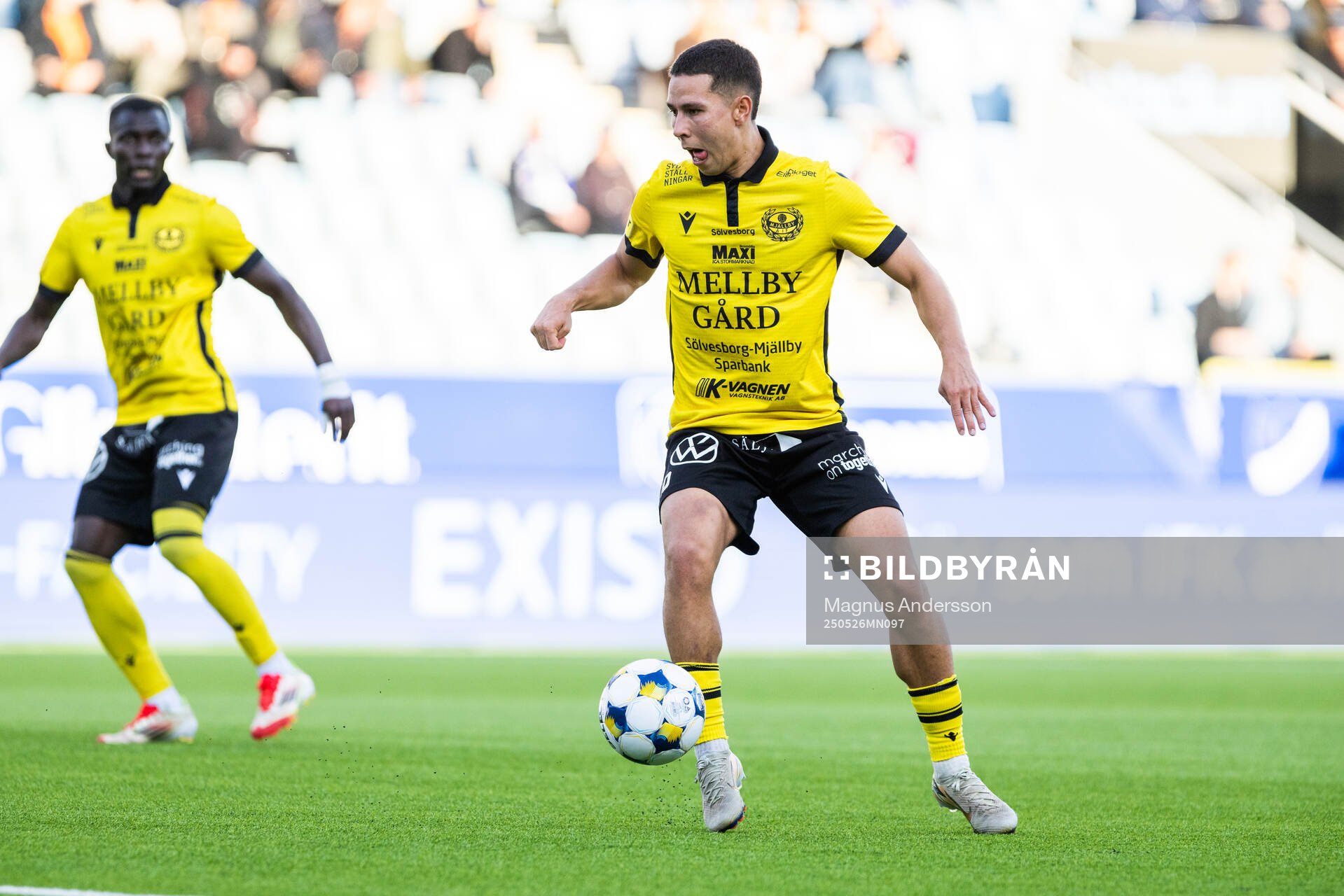 Mjällbys Nicklas Røjkjær under fotbollsmatchen i Allsvenskan mellan IFK Norrköping och Mjällby den 26 maj 2025 i Norrköping. 
