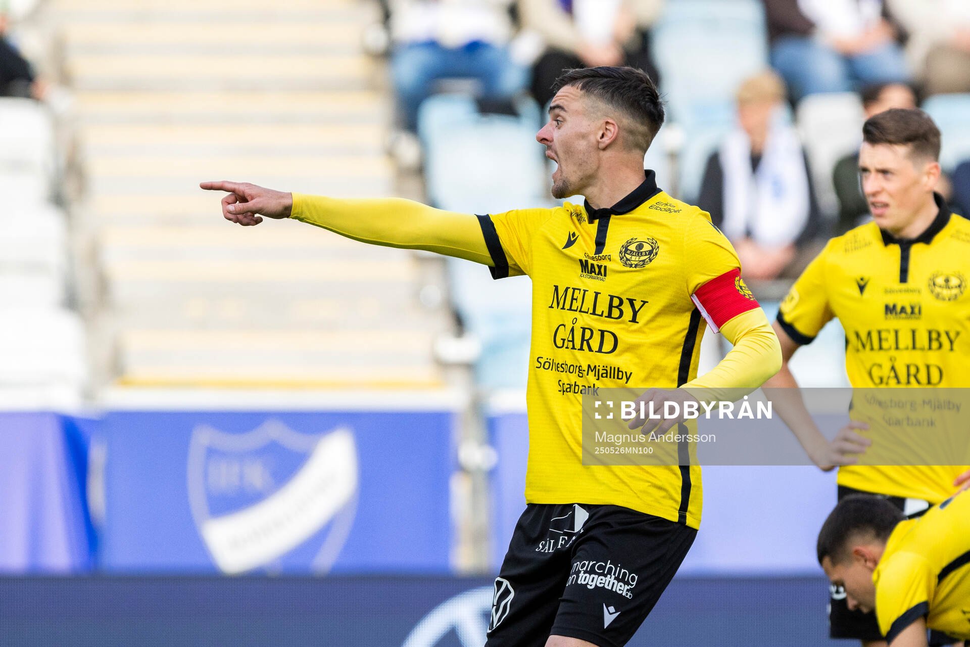 Mjällbys Jesper Gustavsson under fotbollsmatchen i Allsvenskan mellan IFK Norrköping och Mjällby den 26 maj 2025 i Norrköping. 