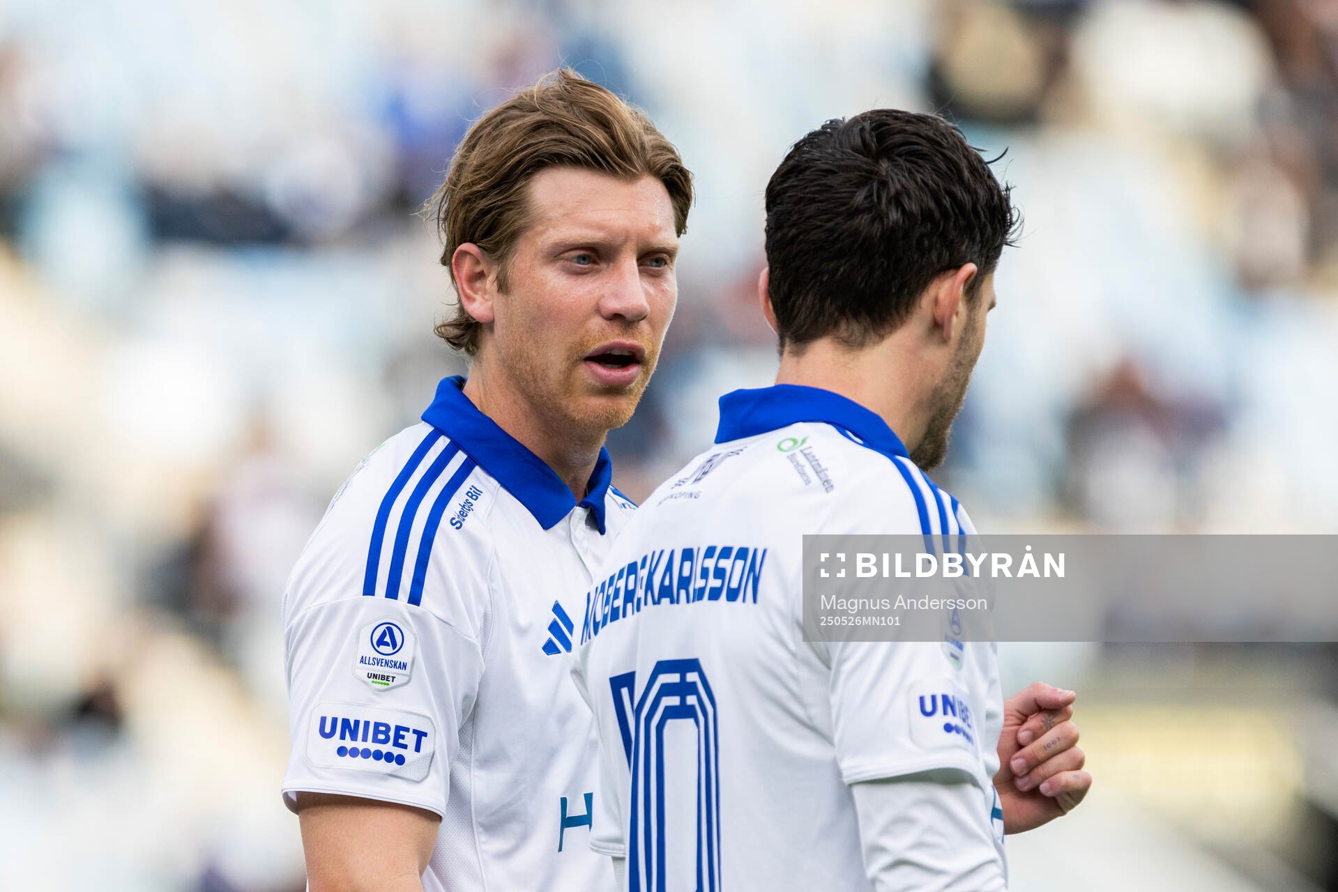IFK Norrköpings Alexander Fransson under fotbollsmatchen i Allsvenskan mellan IFK Norrköping och Mjällby den 26 maj 2025 i Norrköping.