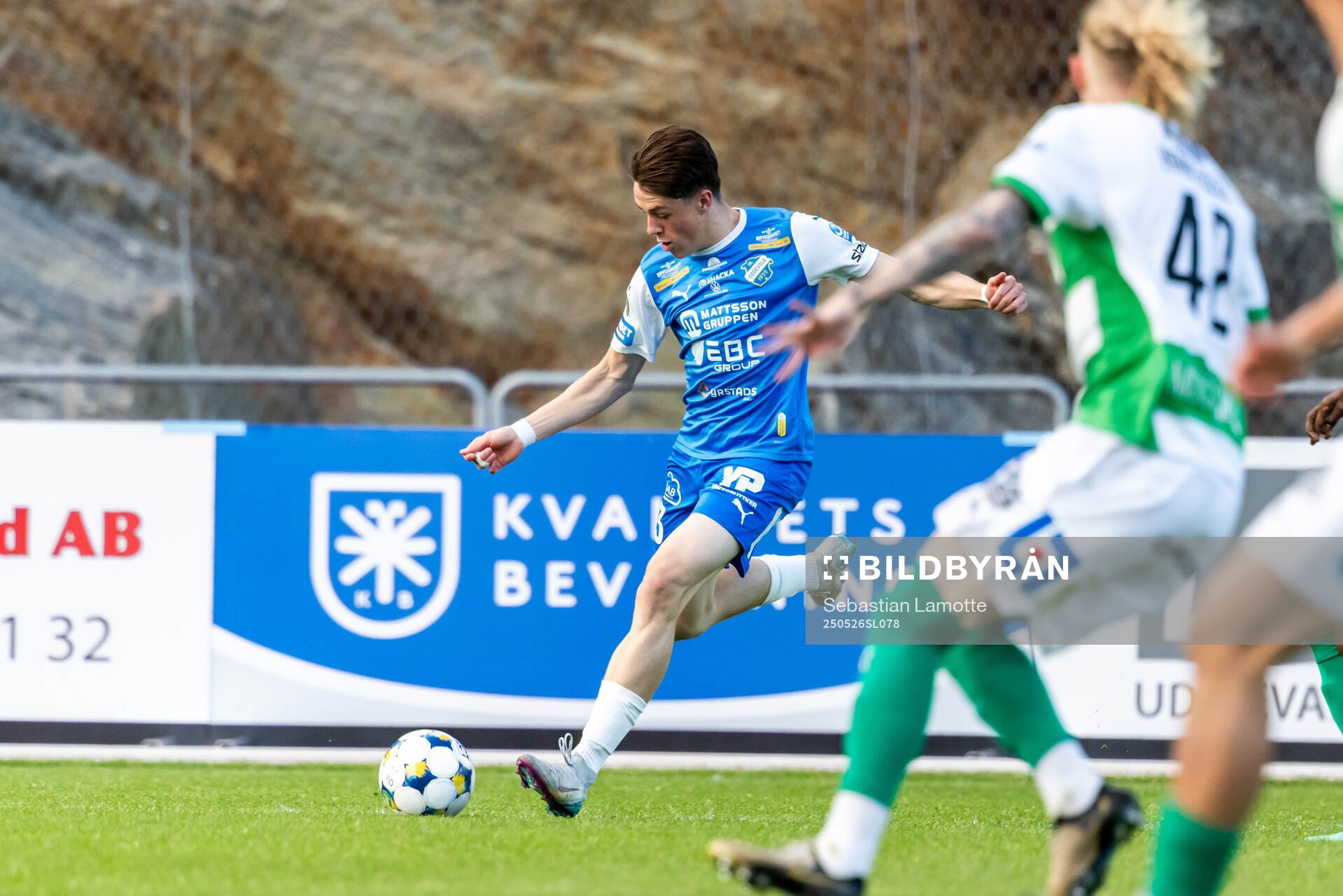 Oddevolds Adam Stroud under fotbollsmatchen i Superettan mellan Oddevold och Västerås den 26 maj 2025 i Uddevalla. 