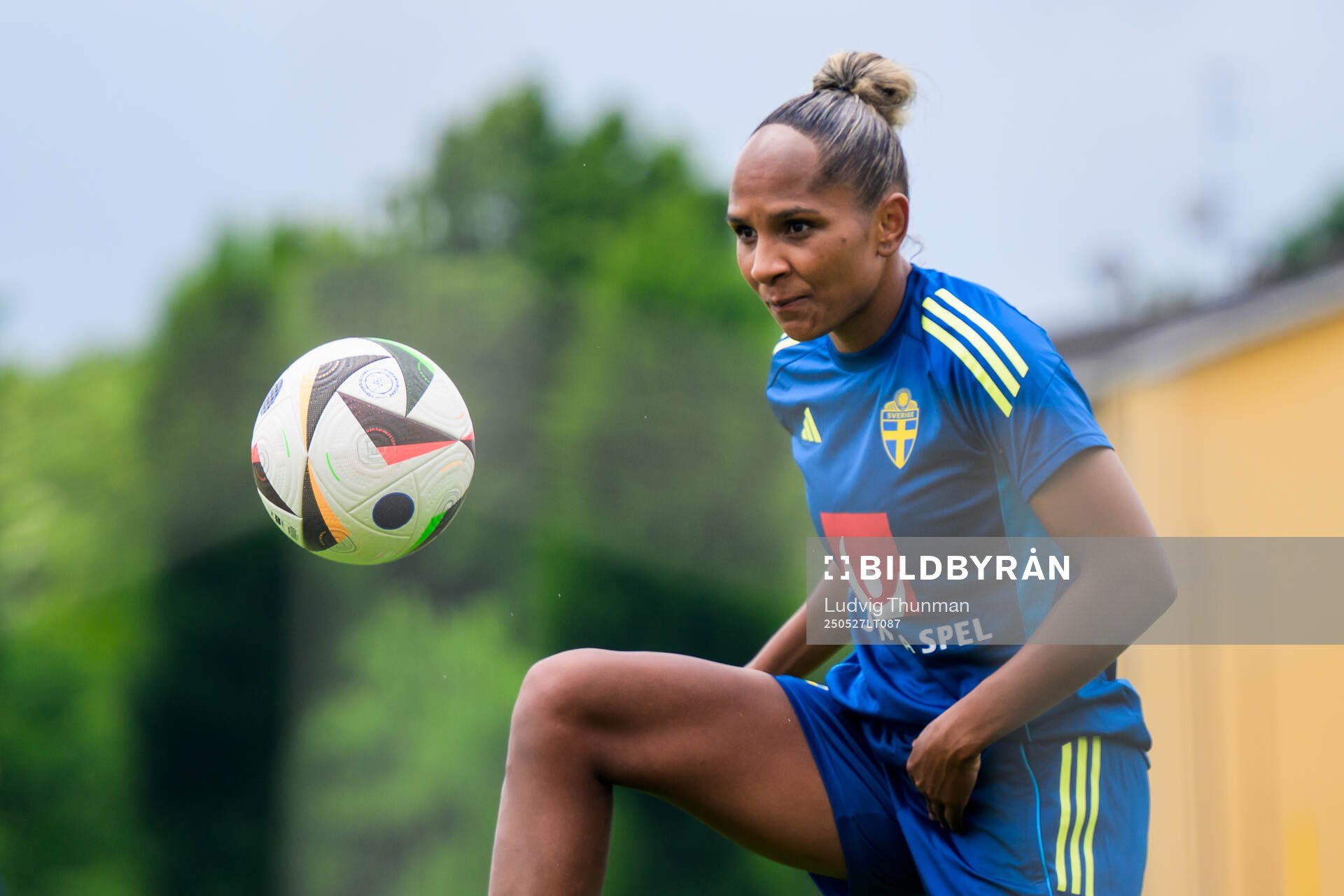 Madelen Janogy of the Swedish women’s national football team during a training session on May 27, 2025 in Fidenza. 
