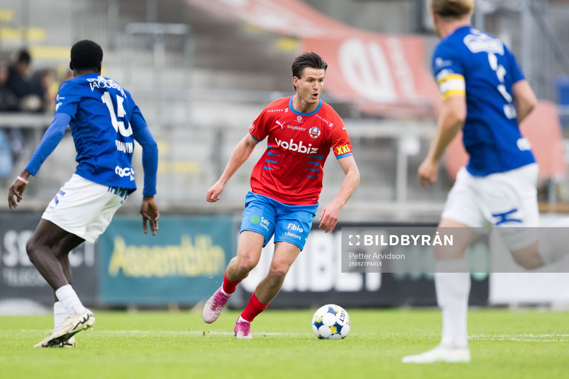 Helsingborgs Wilhelm Loeper under fotbollsmatchen i Superettan mellan Trelleborg och Helsingborg den 27 maj 2025 i Trelleborg. 