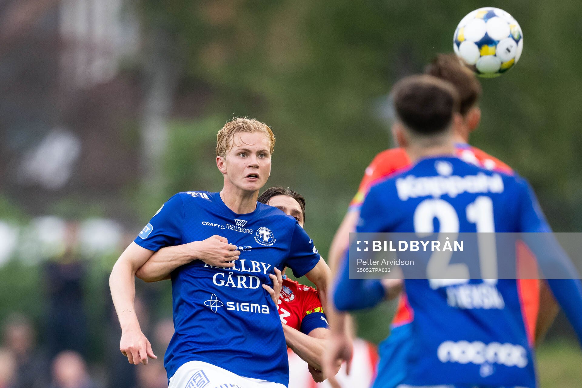 Trelleborgs Johannes Käck under fotbollsmatchen i Superettan mellan Trelleborg och Helsingborg den 27 maj 2025 i Trelleborg. 