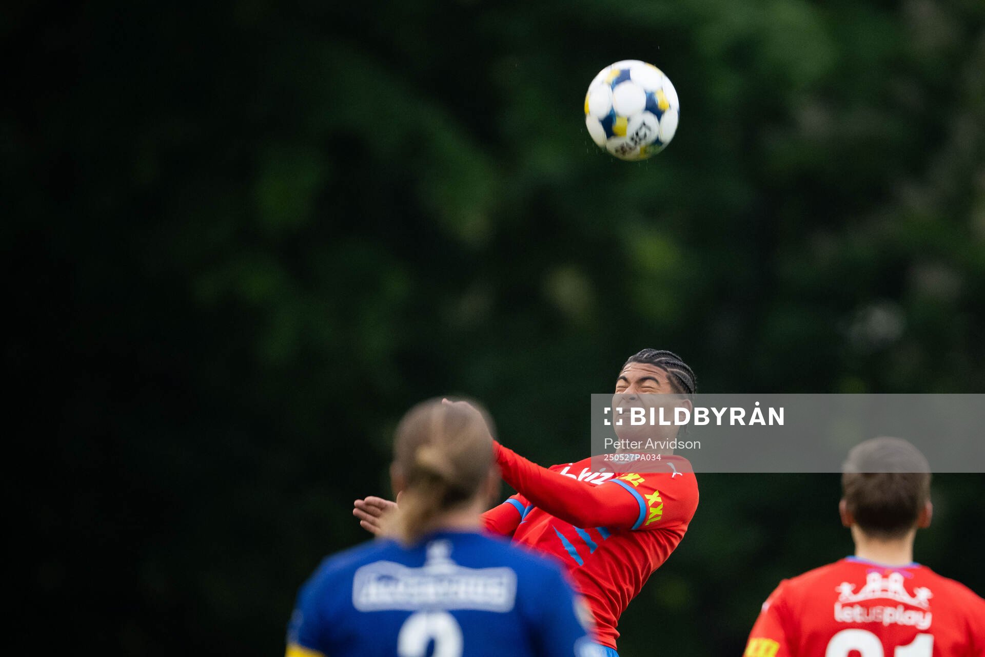Helsingborgs Milan Silva Rasmussen under fotbollsmatchen i Superettan mellan Trelleborg och Helsingborg den 27 maj 2025 i Trelleborg.