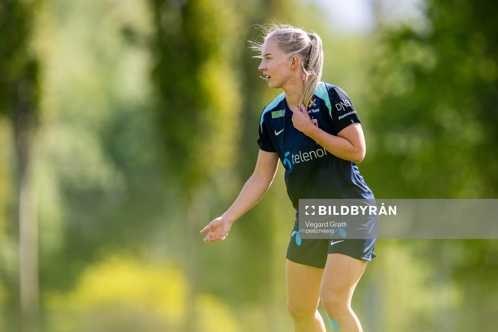 Thea Bjelde of the Norwegian women's national football team during a training session on May 27, 2025 in Trondheim. 