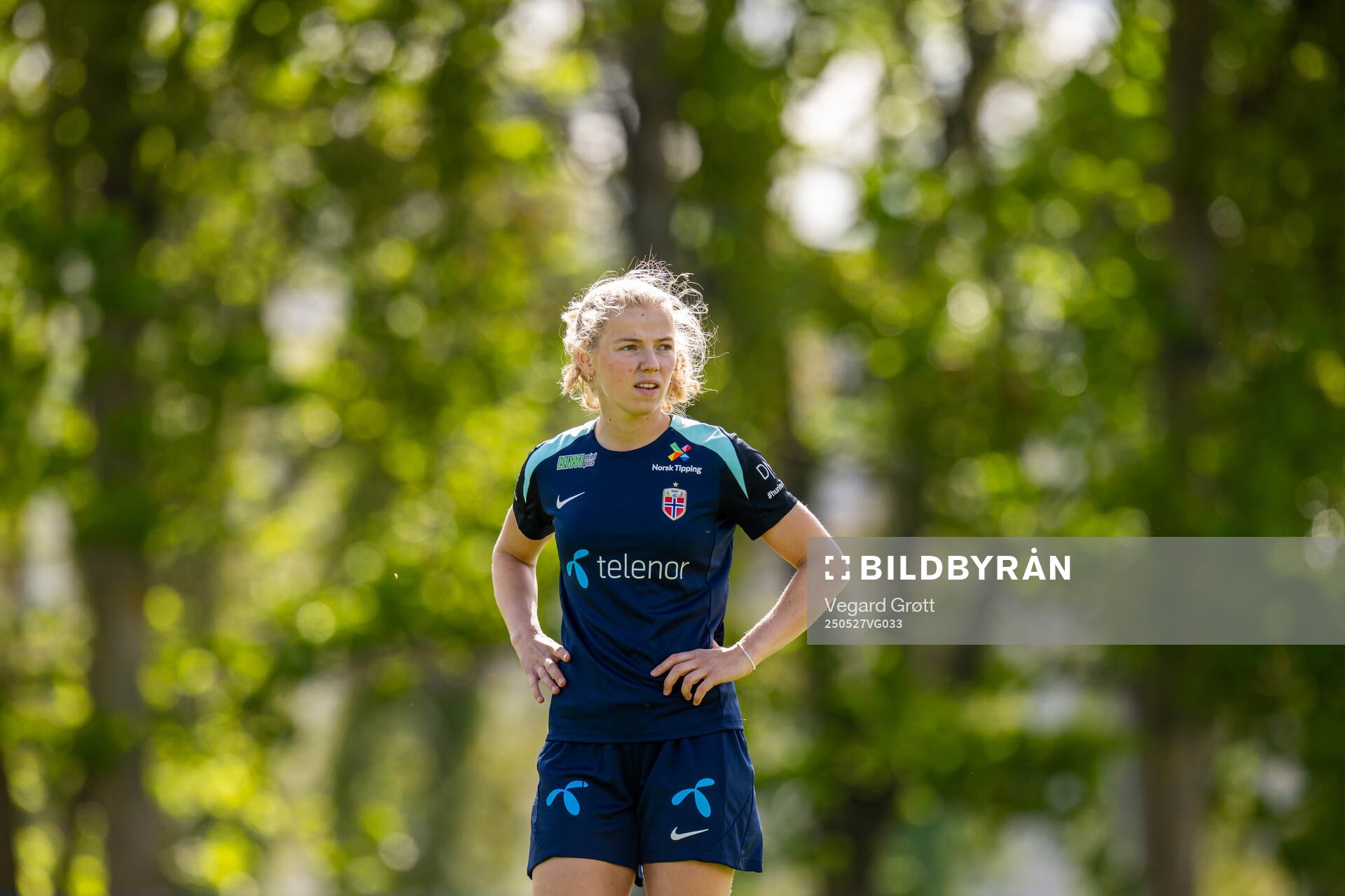 Justine Kielland of the Norwegian women's national football team during a training session on May 27, 2025 in Trondheim. 
