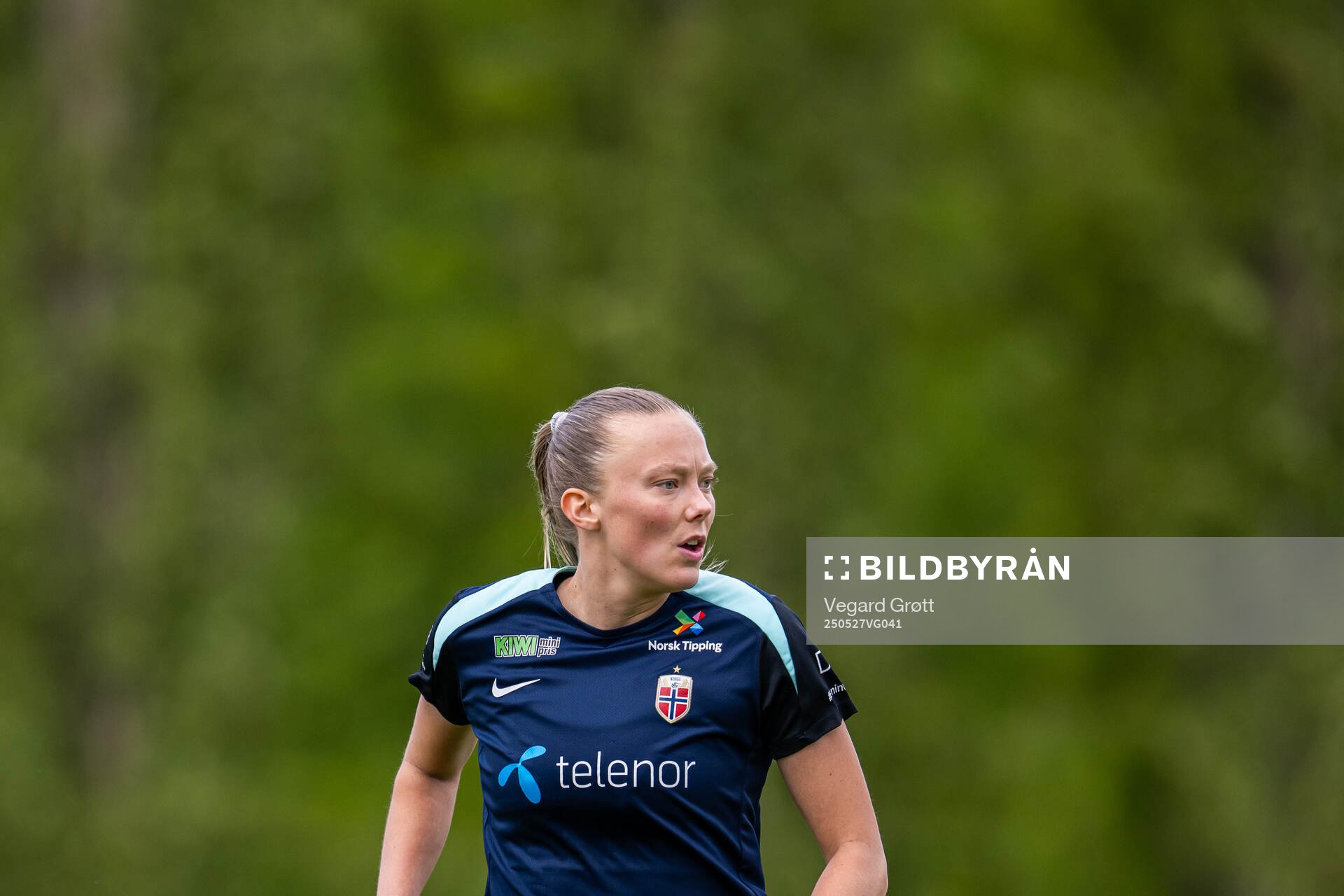 Synne Sofie Kinden Jensen of the Norwegian women's national football team during a training session on May 27, 2025 in Trondheim. 