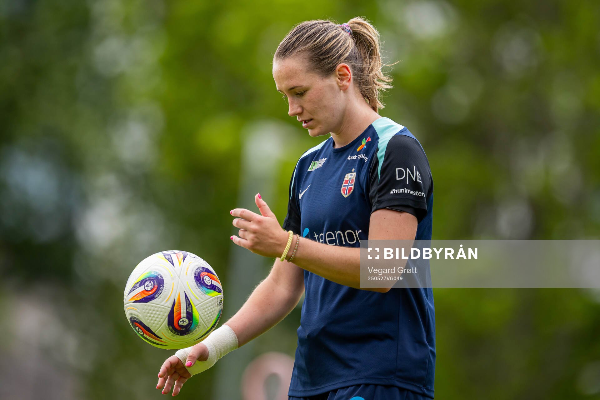 Elisabeth Terland of the Norwegian women's national football team during a training session on May 27, 2025 in Trondheim. 