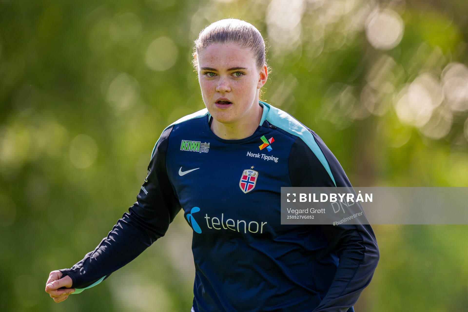 Signe Gaupset of the Norwegian women's national football team during a training session on May 27, 2025 in Trondheim. 