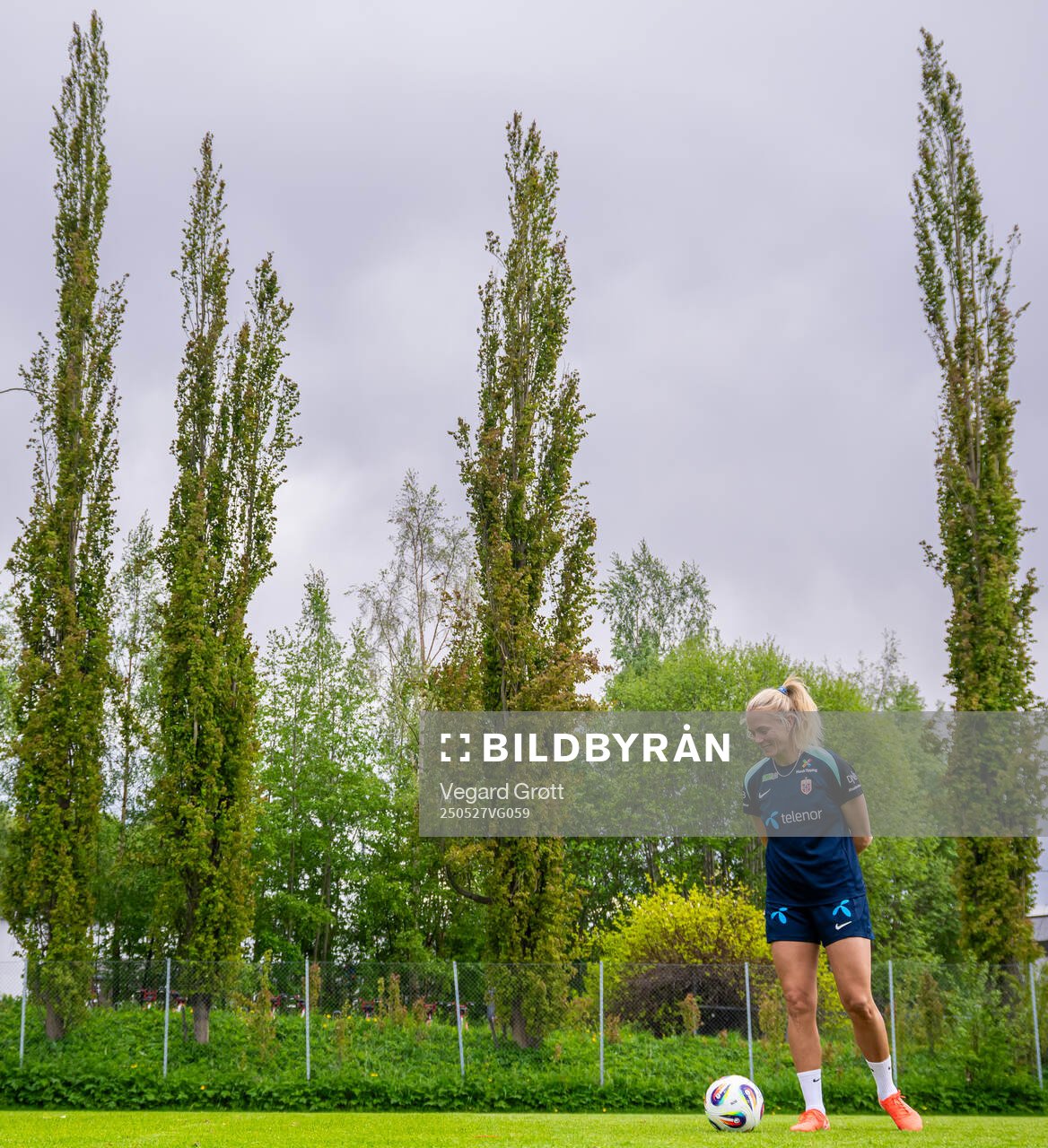 Guro Bergsvand of the Norwegian women's national football team during a training session on May 27, 2025 in Trondheim. 