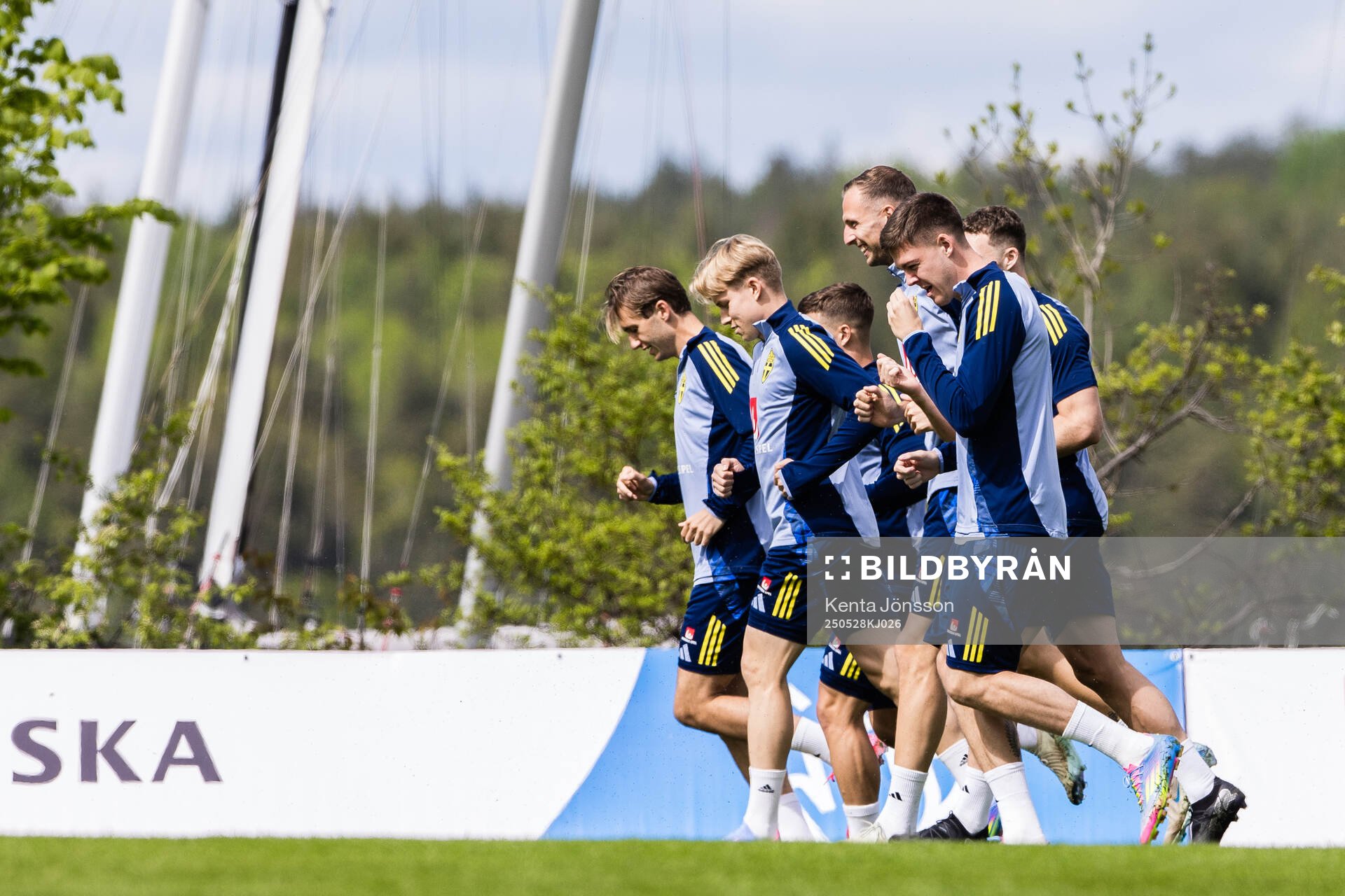Players of the Swedish men's national football team during a training session on May 28, 2025 in Stockholm. 