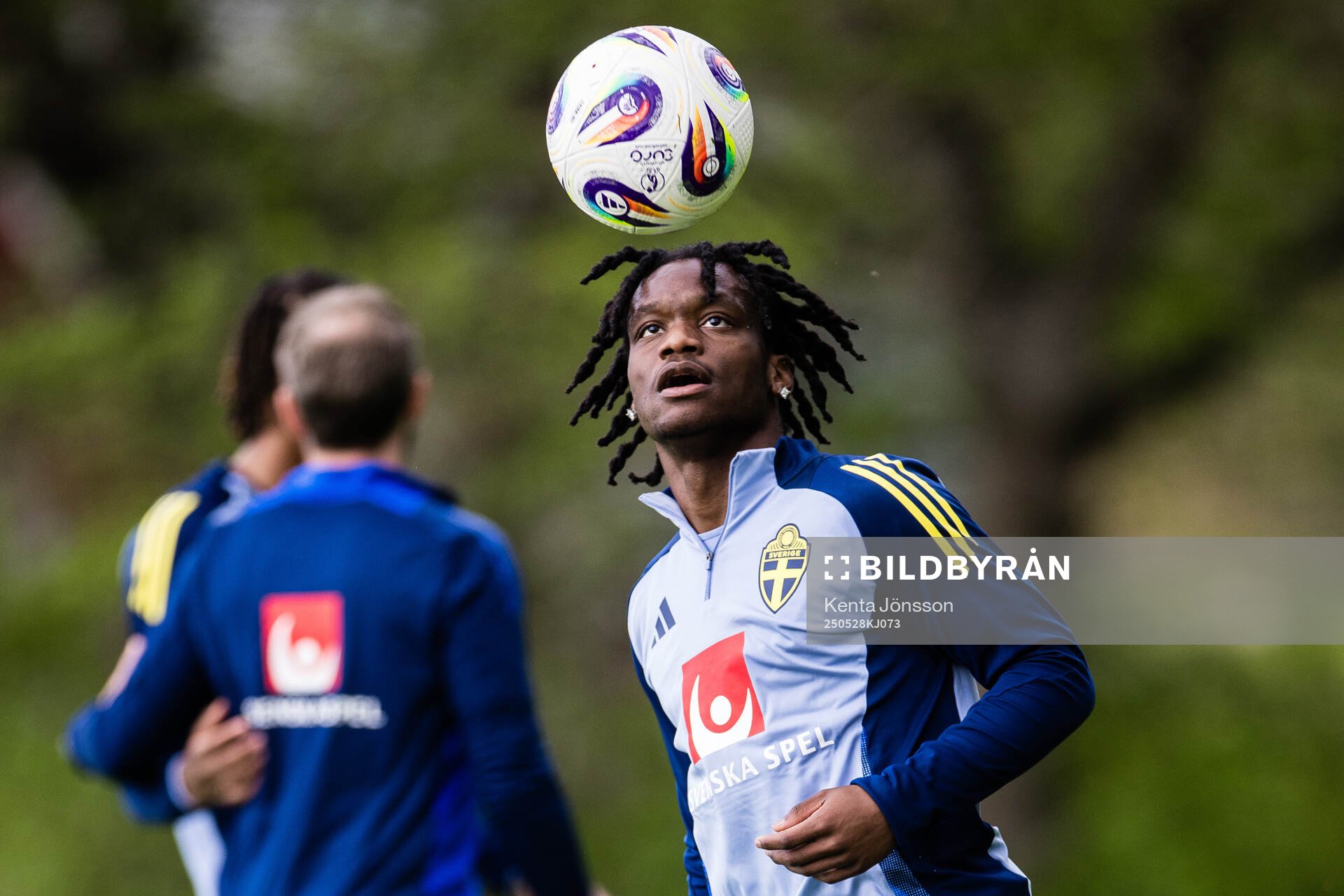 Jeremy Agbonifo of the Swedish men's national football team during a training session on May 28, 2025 in Stockholm. 