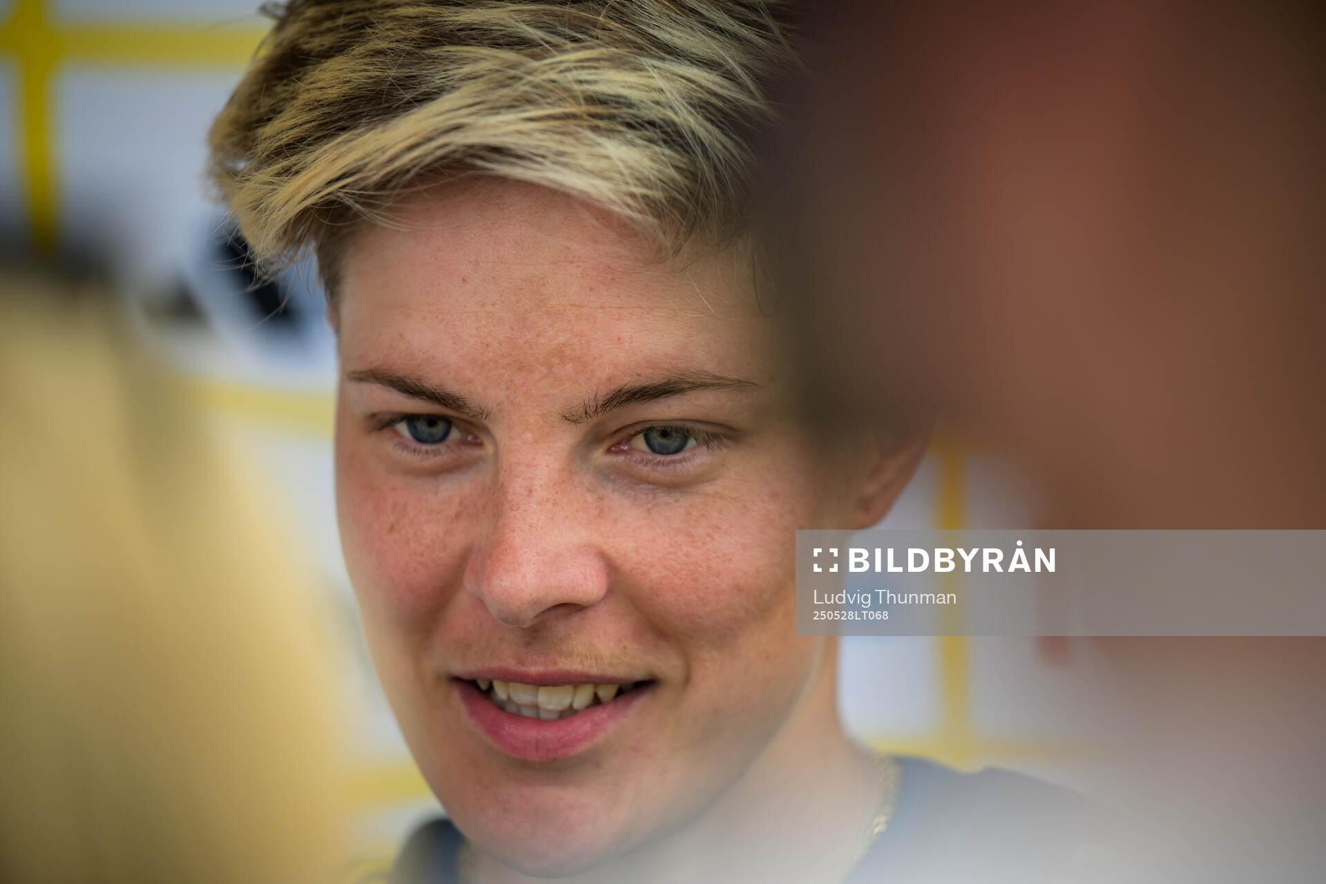 Lina Hurtig of the Swedish women’s national football team is interviewed by the media after a training session on May 28, 2025 in Fidenza. 