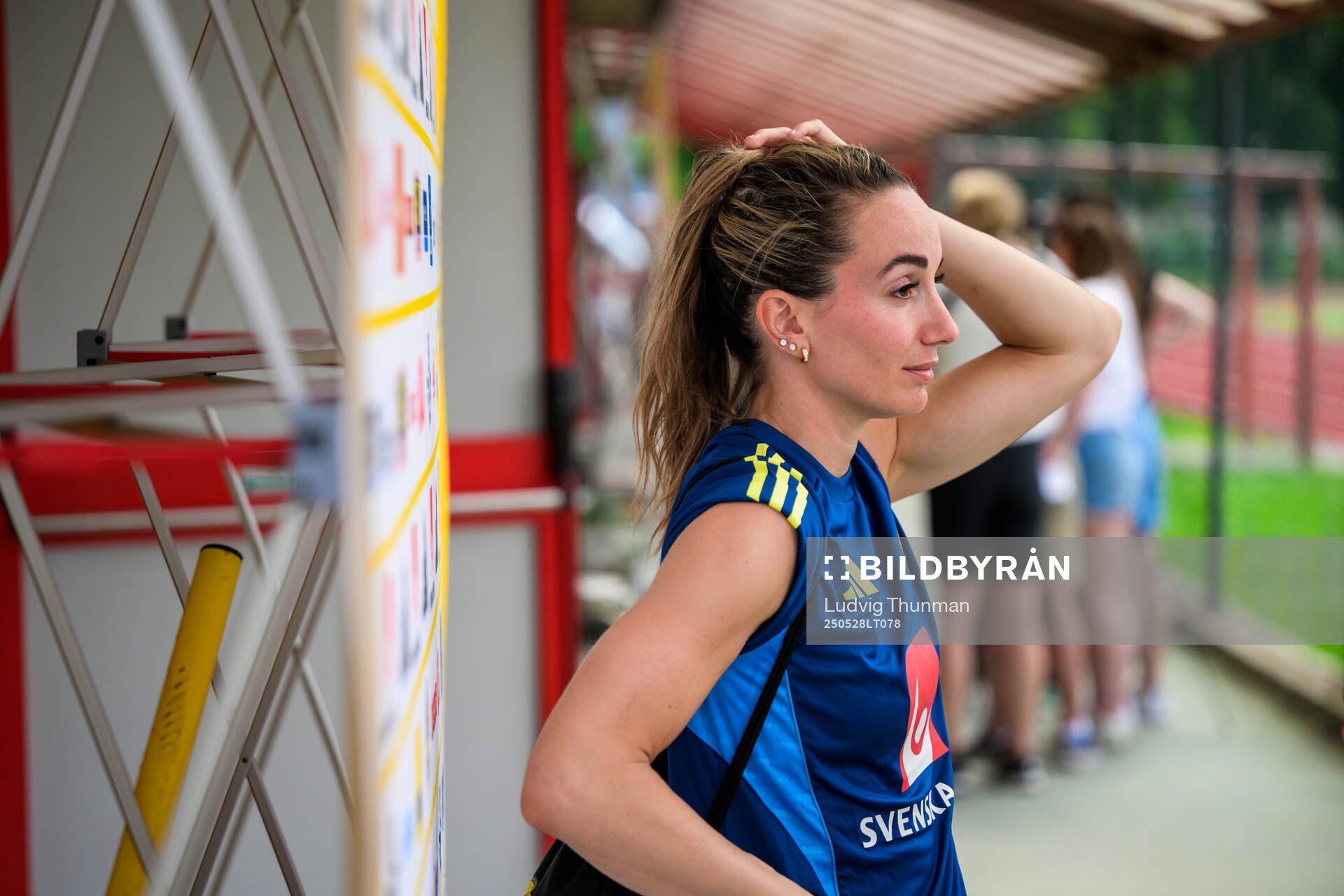 Kosovare Asllani of the Swedish women’s national football team is interviewed by the media after a training session on May 28, 2025 in Fidenza. 
