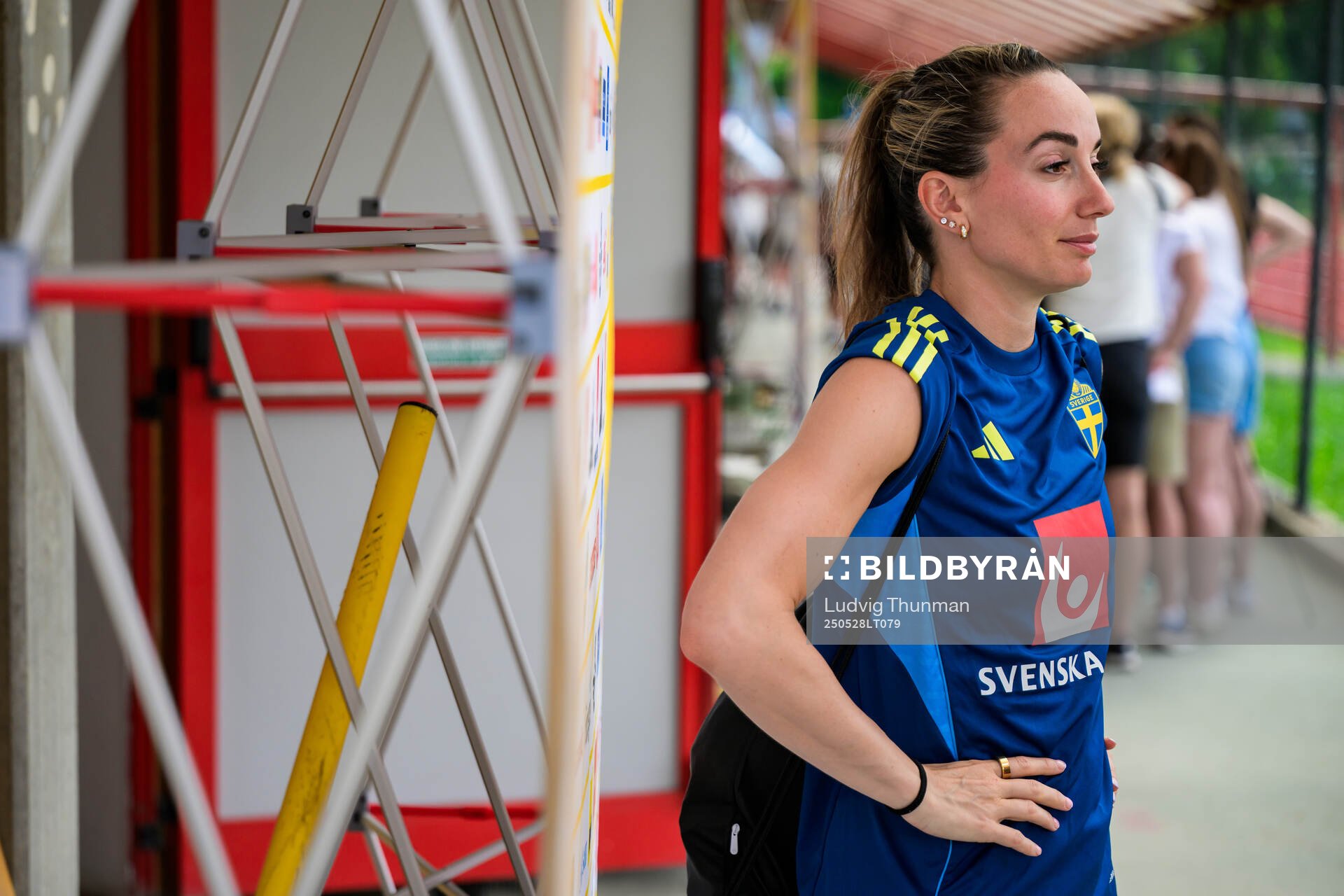 Kosovare Asllani of the Swedish women’s national football team is interviewed by the media after a training session on May 28, 2025 in Fidenza. 