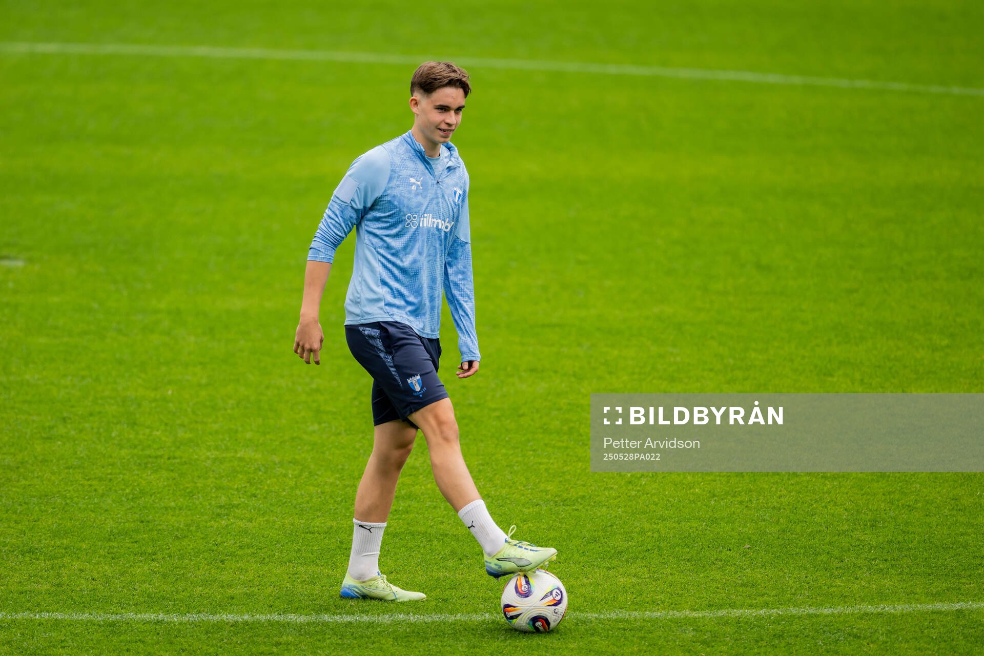 Malmö FFs William Åkesson under en träning inför finalen i Svenska Cupen den 28 maj 2025 i Malmö. 