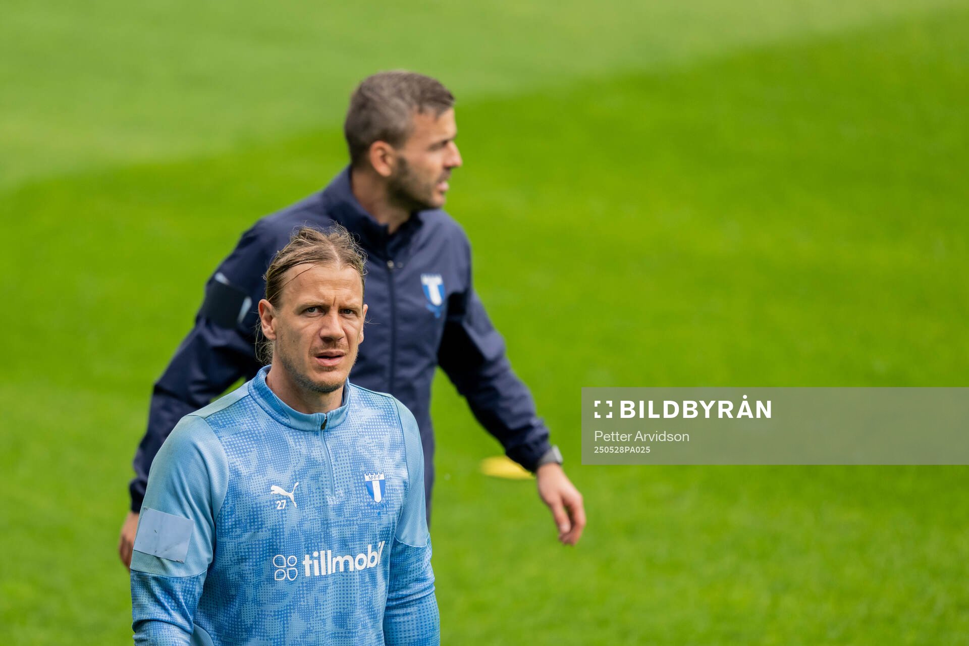 Malmö FFs målvakt Johan Dahlin under en träning inför finalen i Svenska Cupen den 28 maj 2025 i Malmö. 