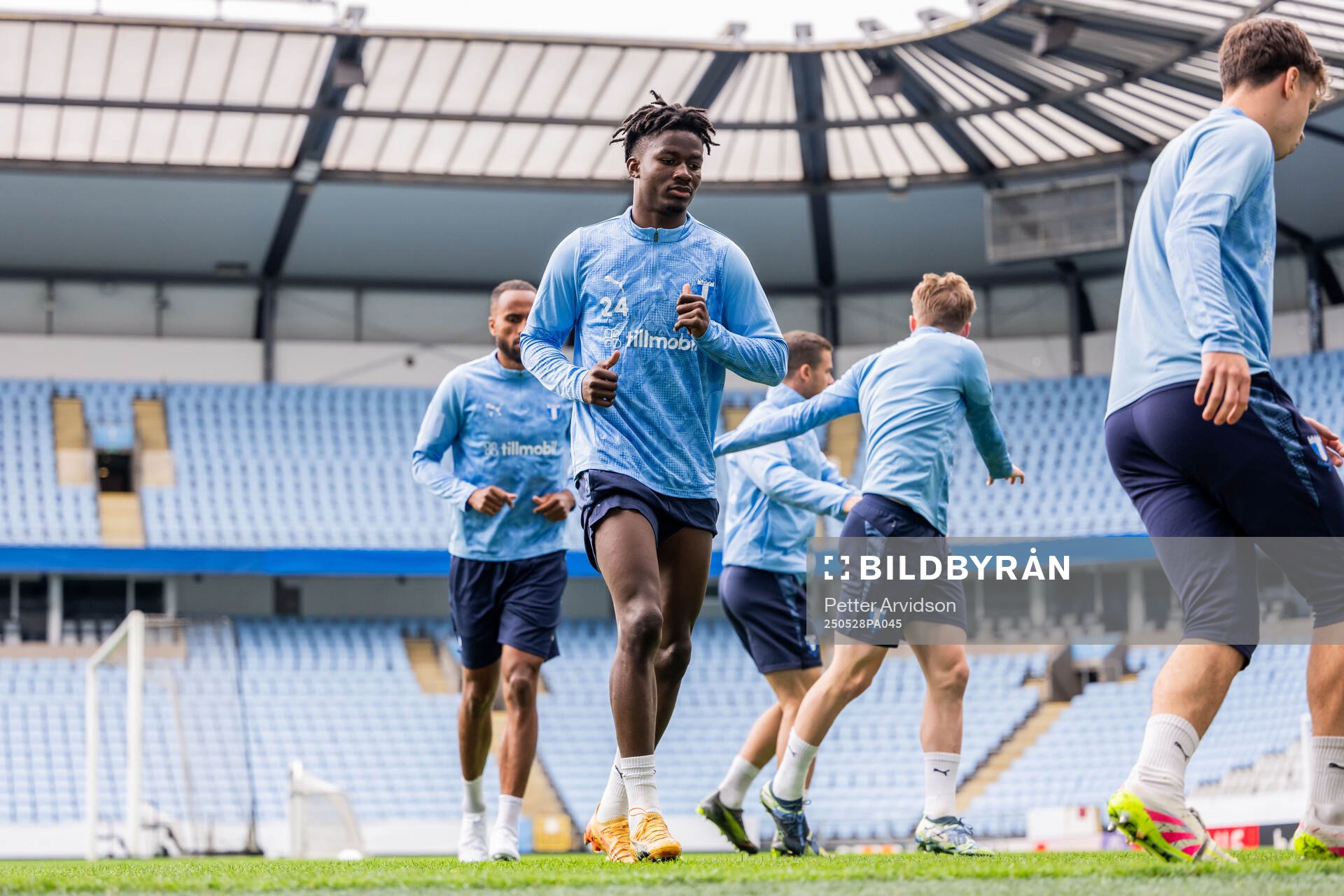 Malmö FFs Israel Anum under en träning inför finalen i Svenska Cupen den 28 maj 2025 i Malmö. 