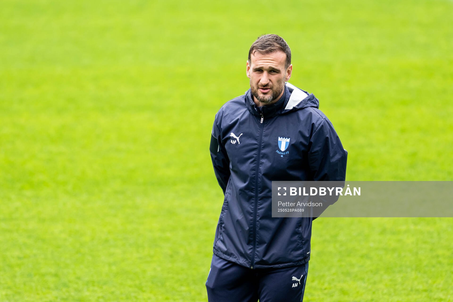 Malmö FFs Anes Mravac under en träning inför finalen i Svenska Cupen den 28 maj 2025 i Malmö. 