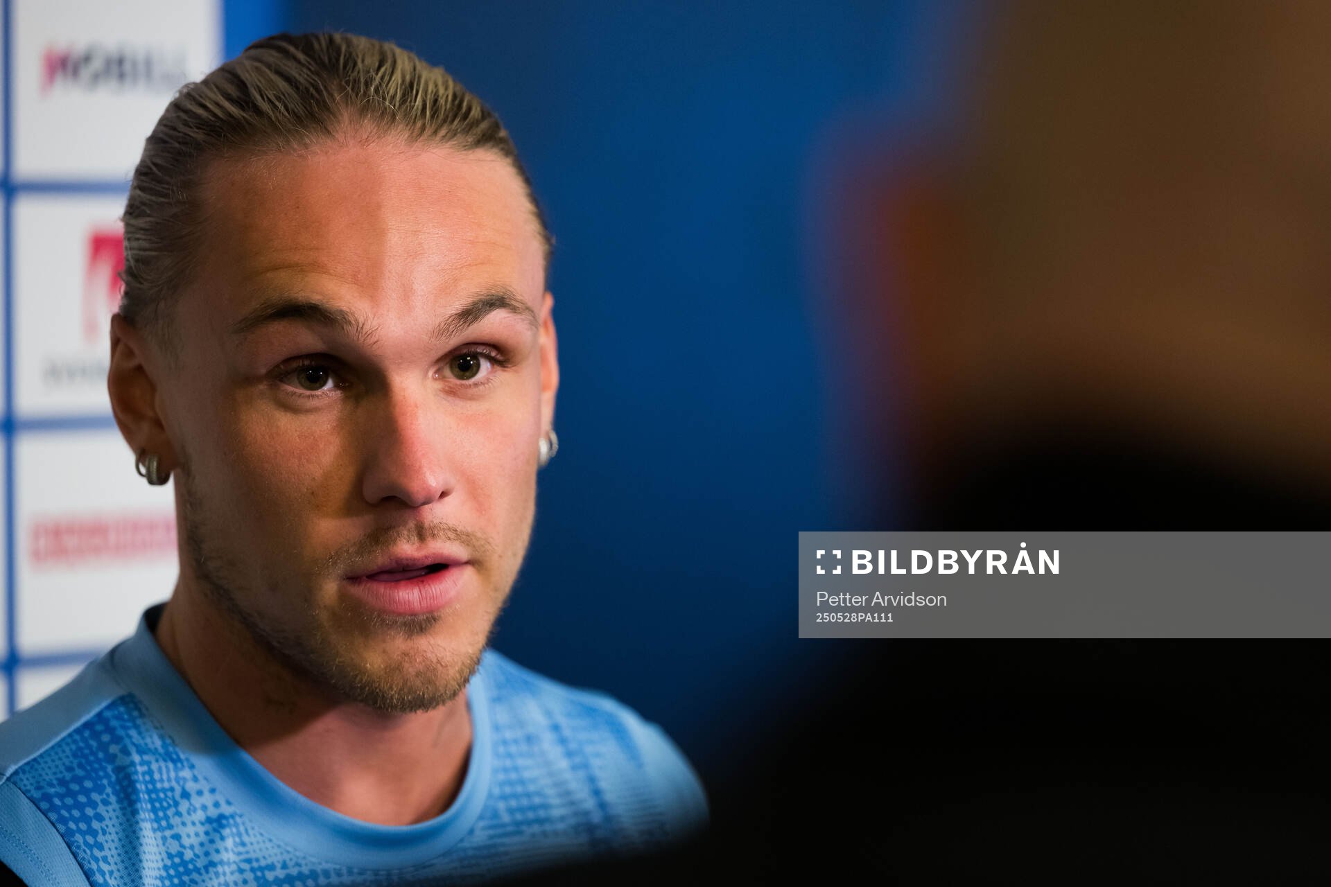 Arnor Sigurdsson under en pressträff inför finalen i Svenska Cupen den 28 maj 2025 i Malmö. 
