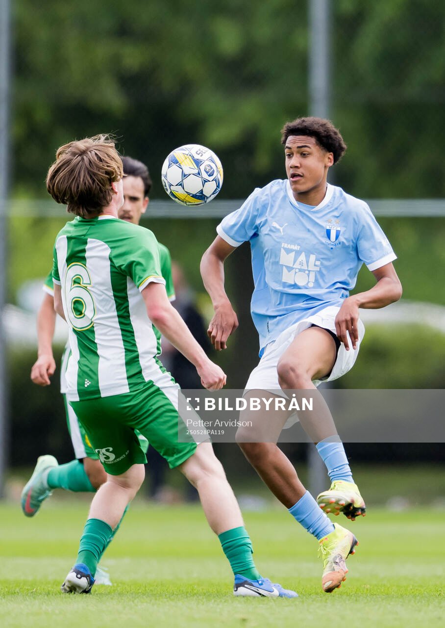 Malmö FFs Theodor Lundbergh under finalen i P19 Ligacupen mellan Malmö FF och Hammarby den 28 maj 2025 i Malmö. 