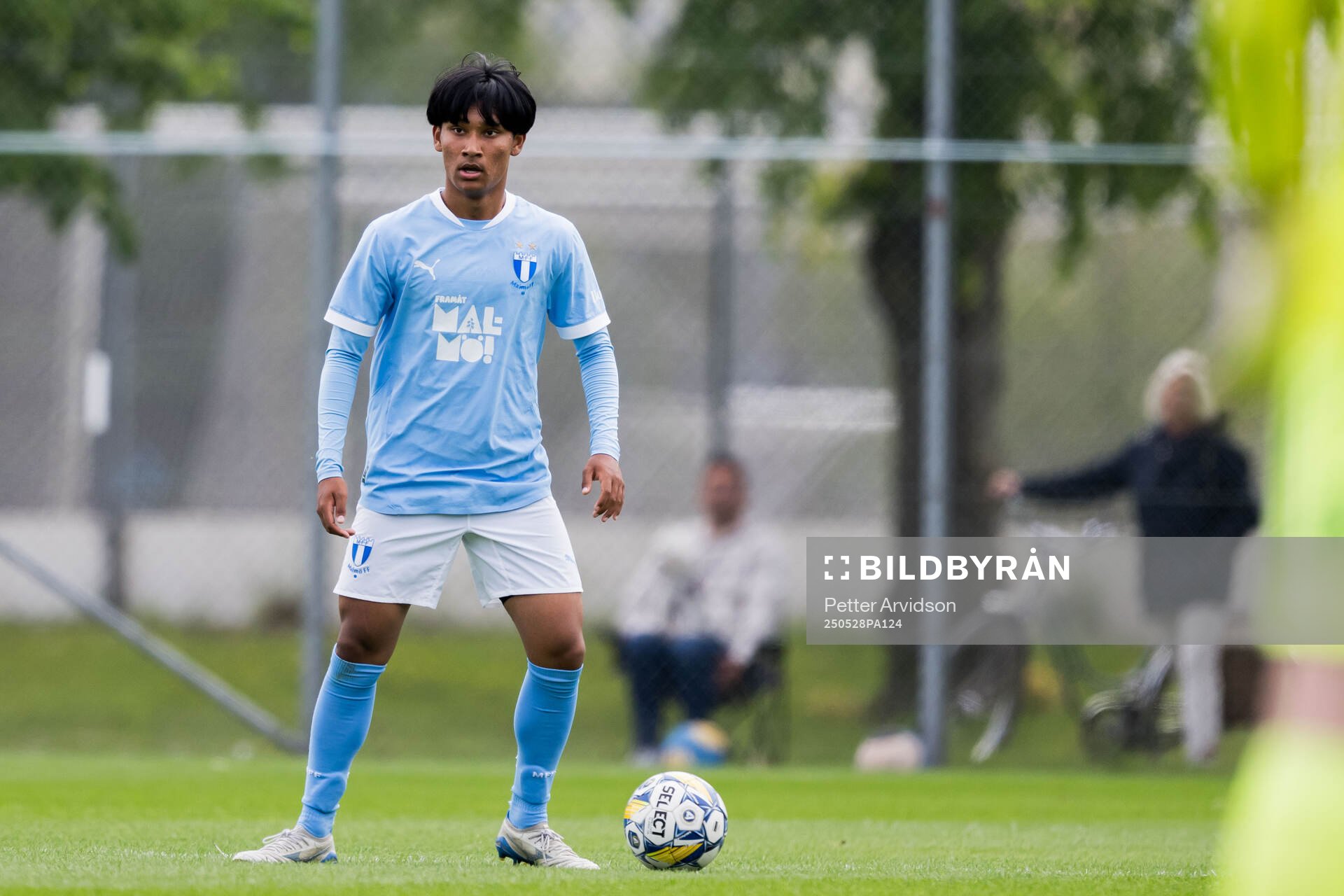 Malmö FFs Sashwat Rana under finalen i P19 Ligacupen mellan Malmö FF och Hammarby den 28 maj 2025 i Malmö. 