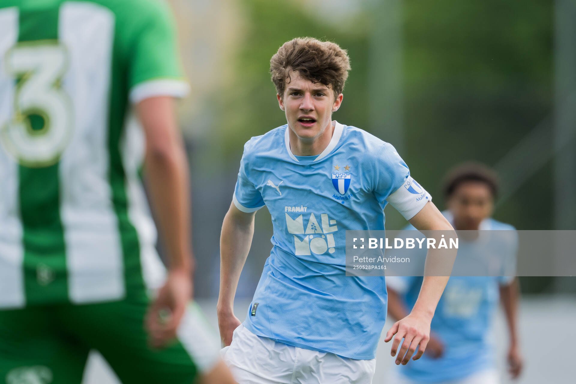 Malmö FFs Finlay Neat under finalen i P19 Ligacupen mellan Malmö FF och Hammarby den 28 maj 2025 i Malmö. 