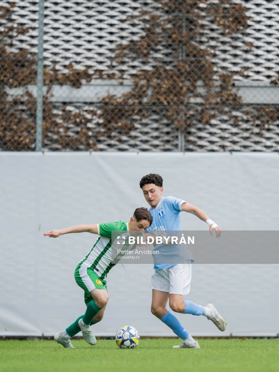 Hammarbys Oskar Moczarny och Malmö FFs Antonio Palac under finalen i P19 Ligacupen mellan Malmö FF och Hammarby den 28 maj 2025 i Malmö.