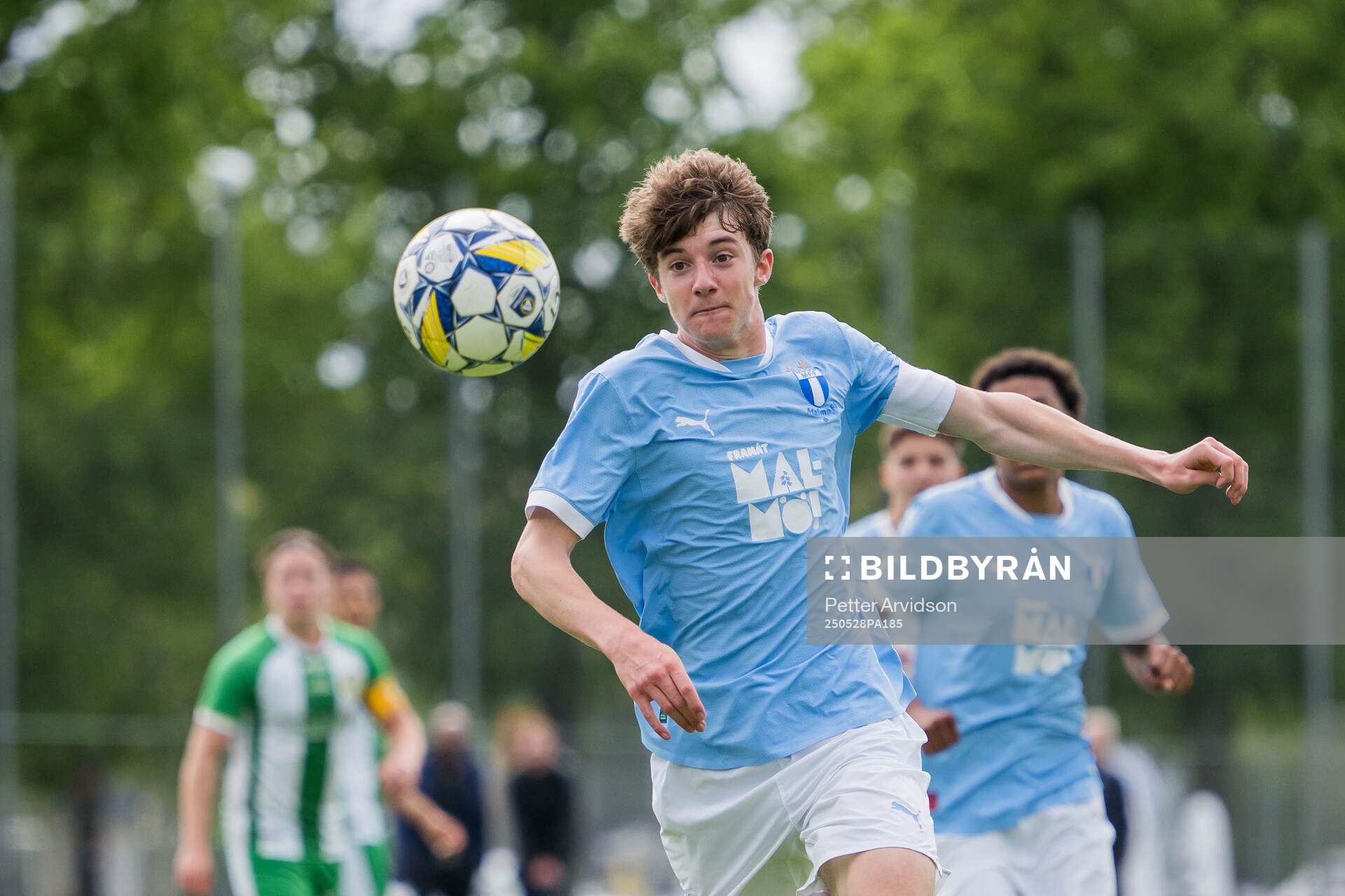 Malmö FFs Finlay Neat under finalen i P19 Ligacupen mellan Malmö FF och Hammarby den 28 maj 2025 i Malmö. 