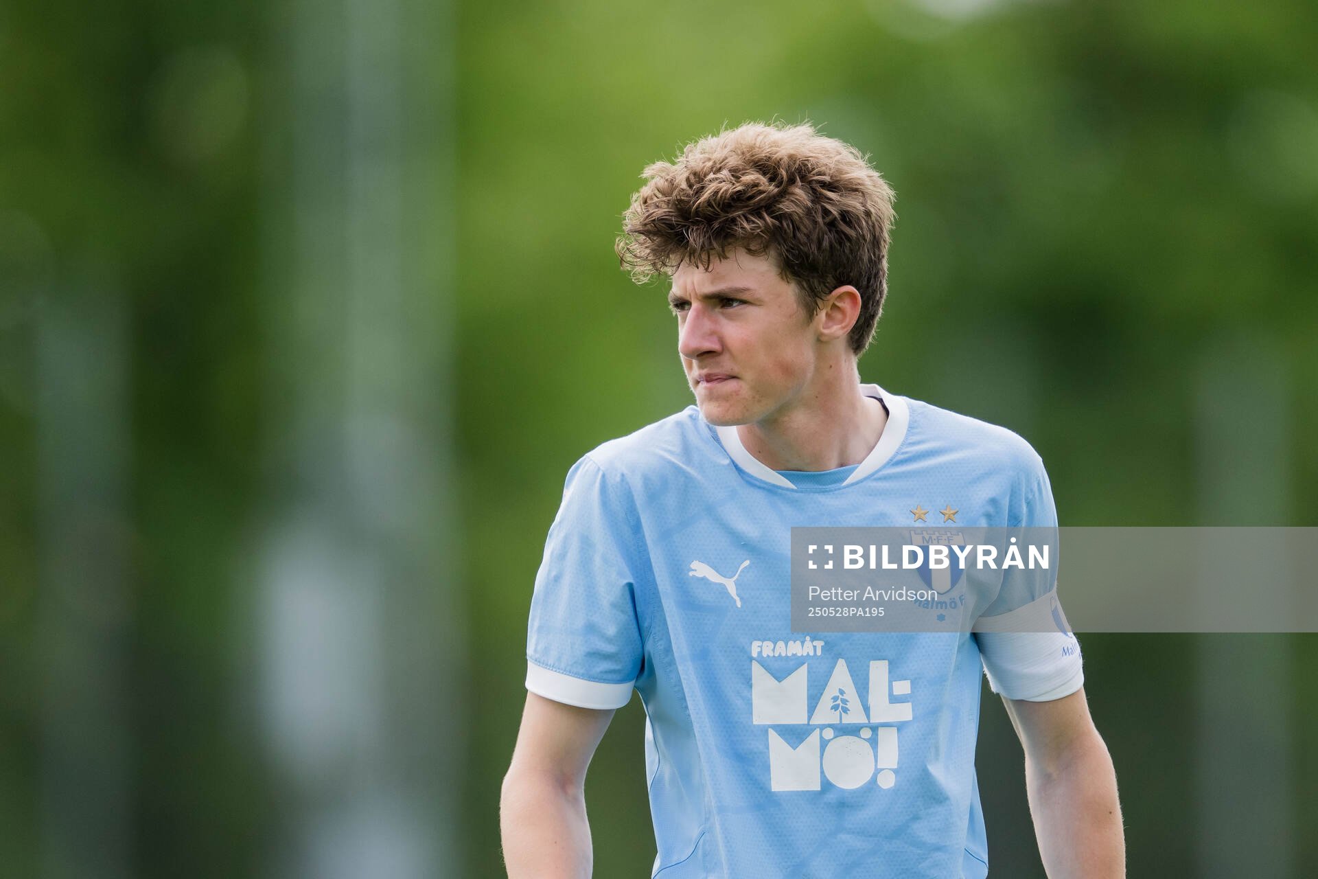 Malmö FFs Finlay Neat under finalen i P19 Ligacupen mellan Malmö FF och Hammarby den 28 maj 2025 i Malmö. 