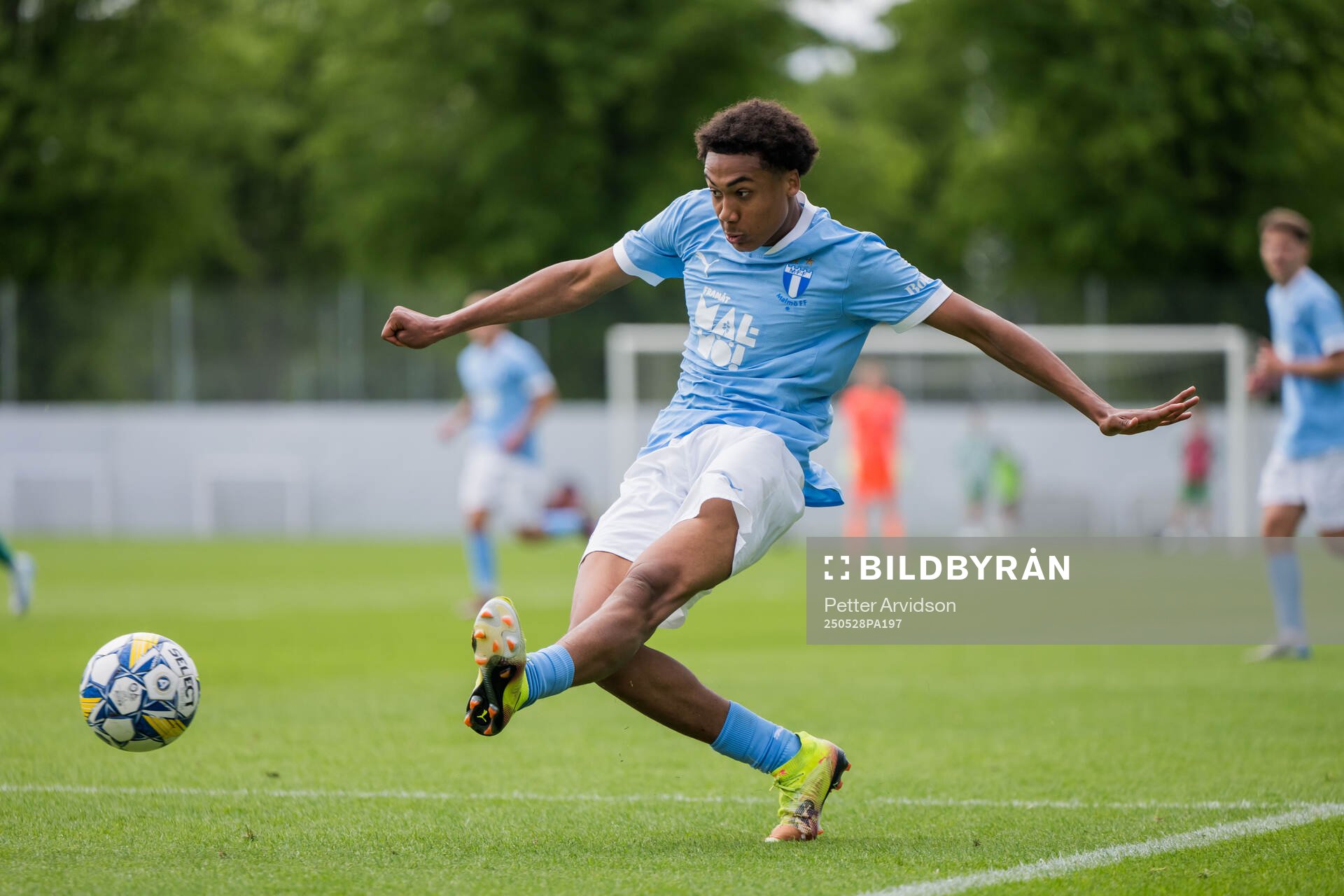 Malmö FFs Theodor Lundbergh under finalen i P19 Ligacupen mellan Malmö FF och Hammarby den 28 maj 2025 i Malmö. 