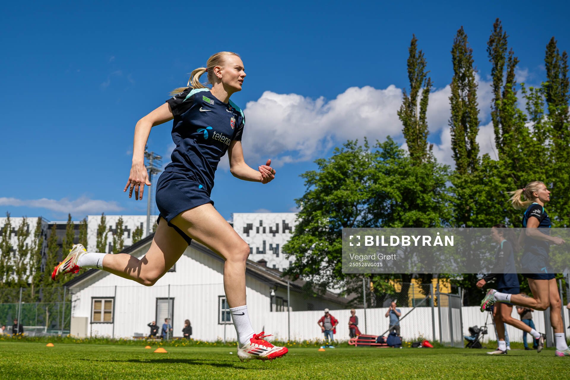 Karina Sævik of the Norwegian women's national football team during a training session on May 28, 2025 in Trondheim. 