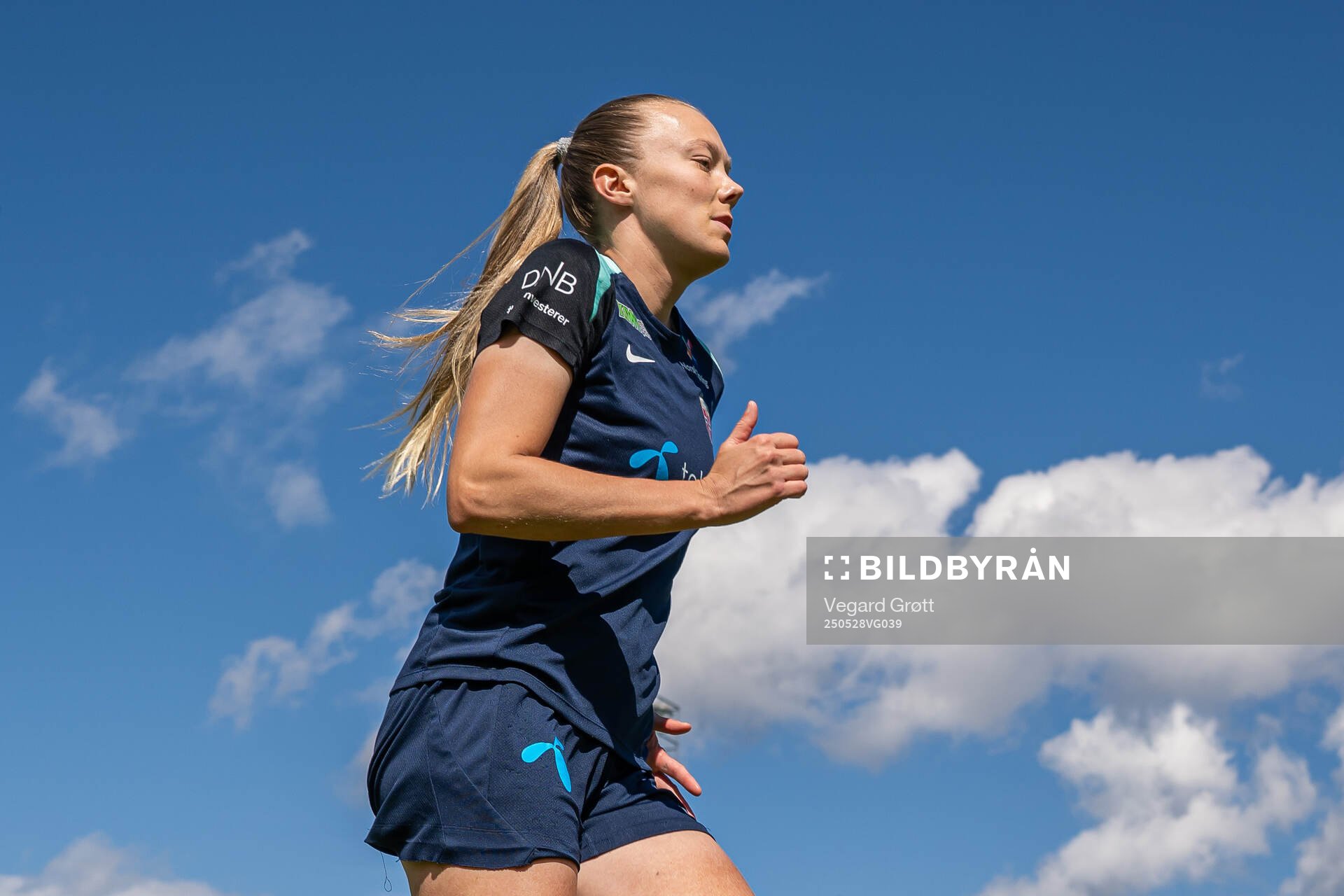 Synne Sofie Kinden Jensen of the Norwegian women's national football team during a training session on May 28, 2025 in Trondheim. 