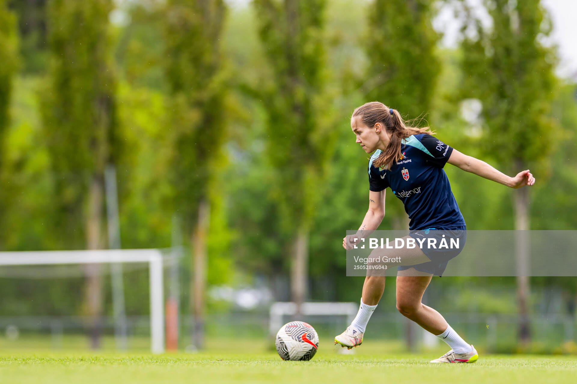Guro Reiten of the Norwegian women's national football team during a training session on May 28, 2025 in Trondheim. 