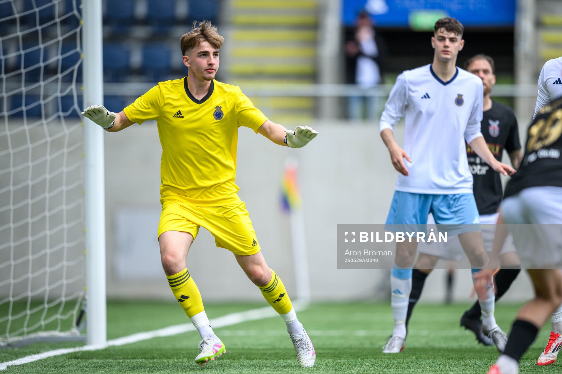 Gefles målvakt Villy Strindlund Larsen under fotbollsmatchen i Ettan norra mellan Gefle och FC Stockholm den 29 maj 2025 i Gävle. 