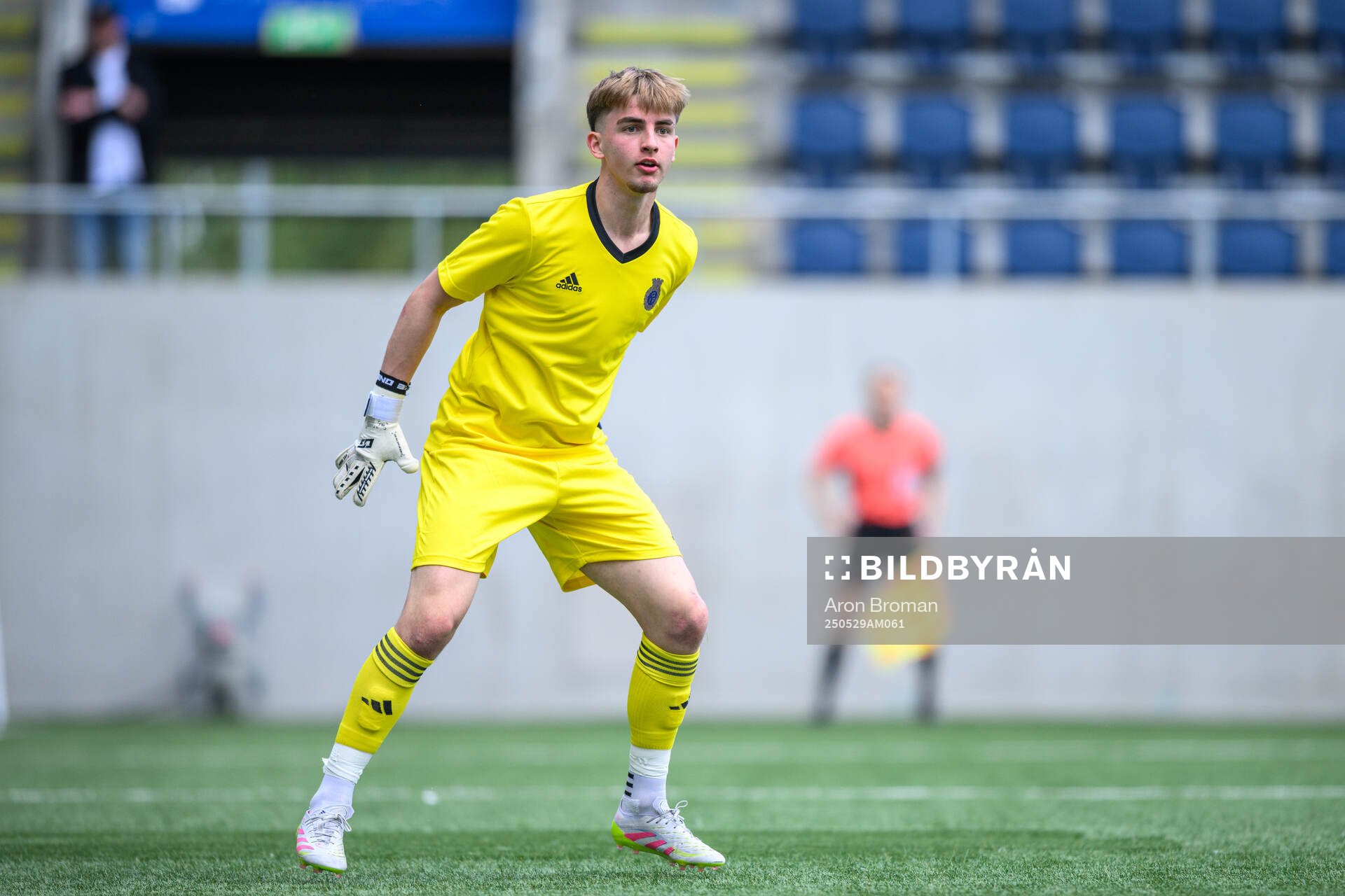 Gefles målvakt Villy Strindlund Larsen under fotbollsmatchen i Ettan norra mellan Gefle och FC Stockholm den 29 maj 2025 i Gävle. 