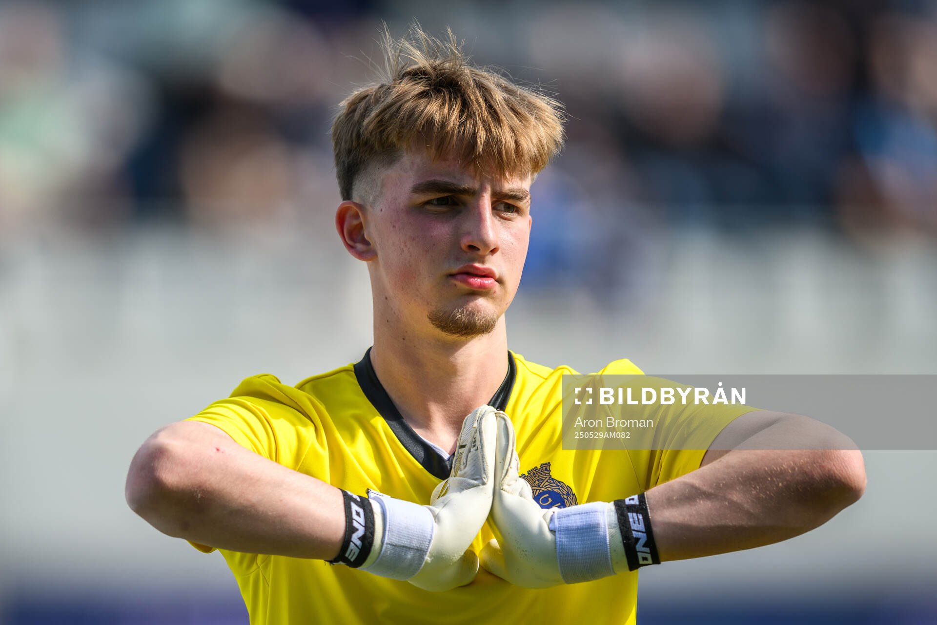 Gefles målvakt Villy Strindlund Larsen inför fotbollsmatchen i Ettan norra mellan Gefle och FC Stockholm den 29 maj 2025 i Gävle. 