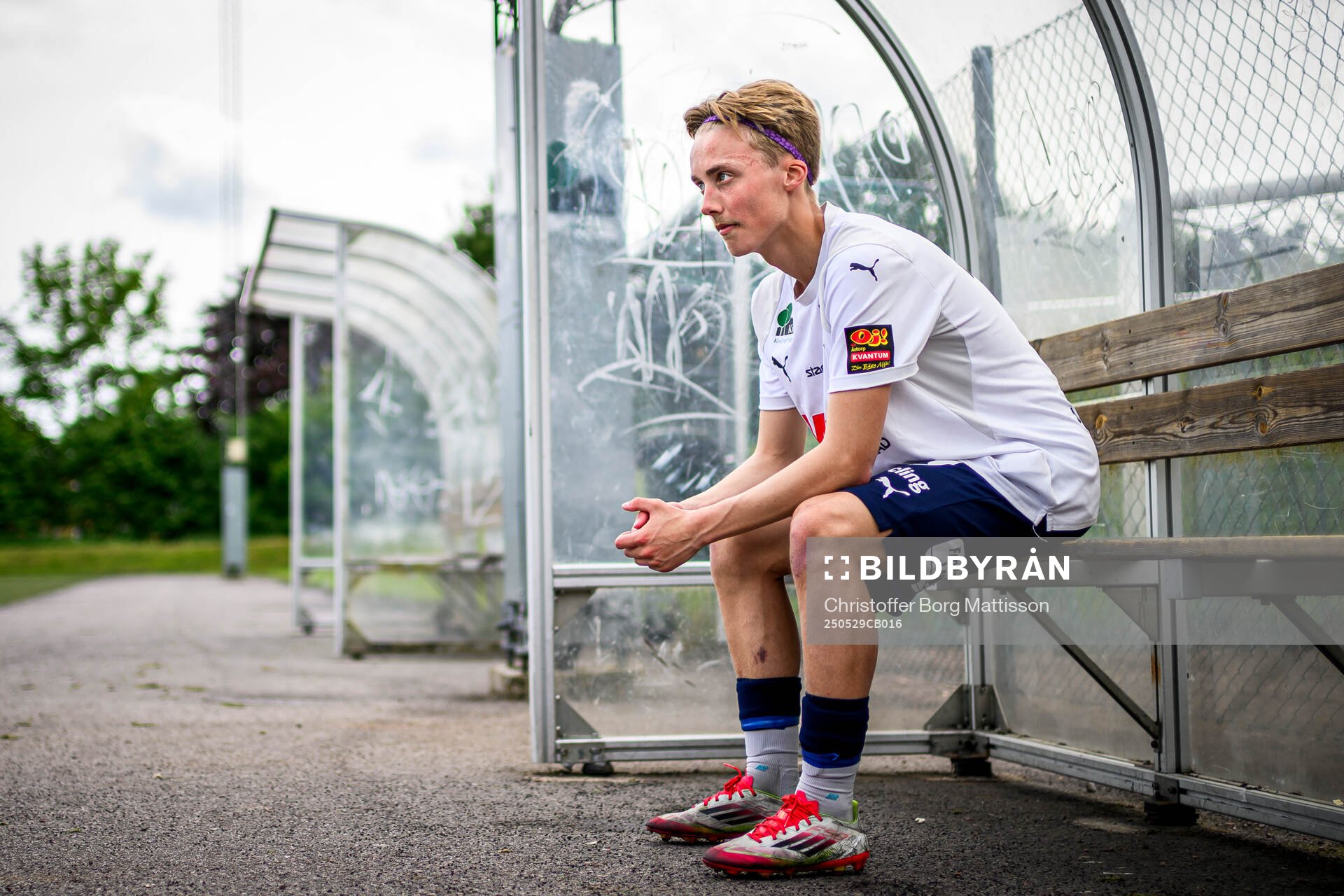 Åstorps Mio Johansson poserar för ett porträtt efter fotbollsmatchen i Division 2 Västra Götaland mellan Åstorps FF och Astrio BK den 29 maj 2025 i Åstorp. 