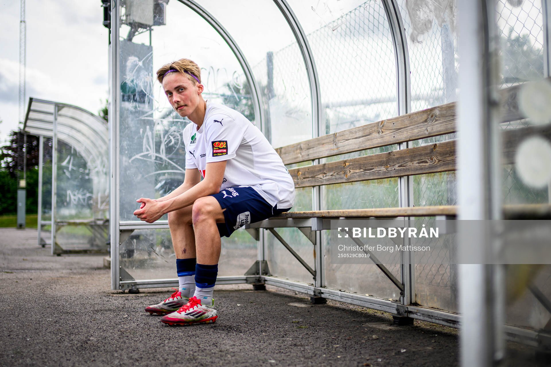 Åstorps Mio Johansson poserar för ett porträtt efter fotbollsmatchen i Division 2 Västra Götaland mellan Åstorps FF och Astrio BK den 29 maj 2025 i Åstorp.
