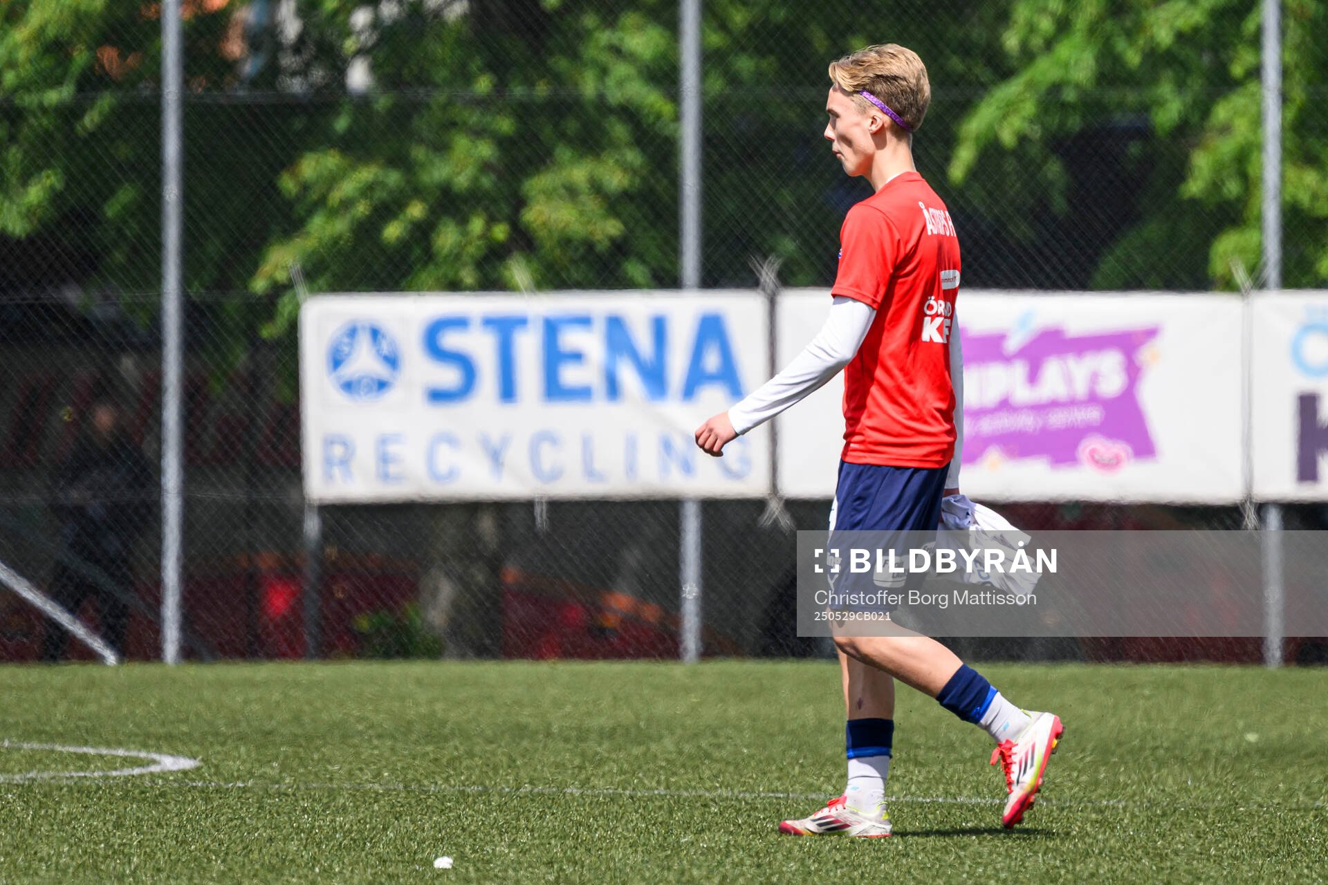 Åstorps Mio Johansson under fotbollsmatchen i Division 2 Västra Götaland mellan Åstorps FF och Astrio BK den 29 maj 2025 i Åstorp. 