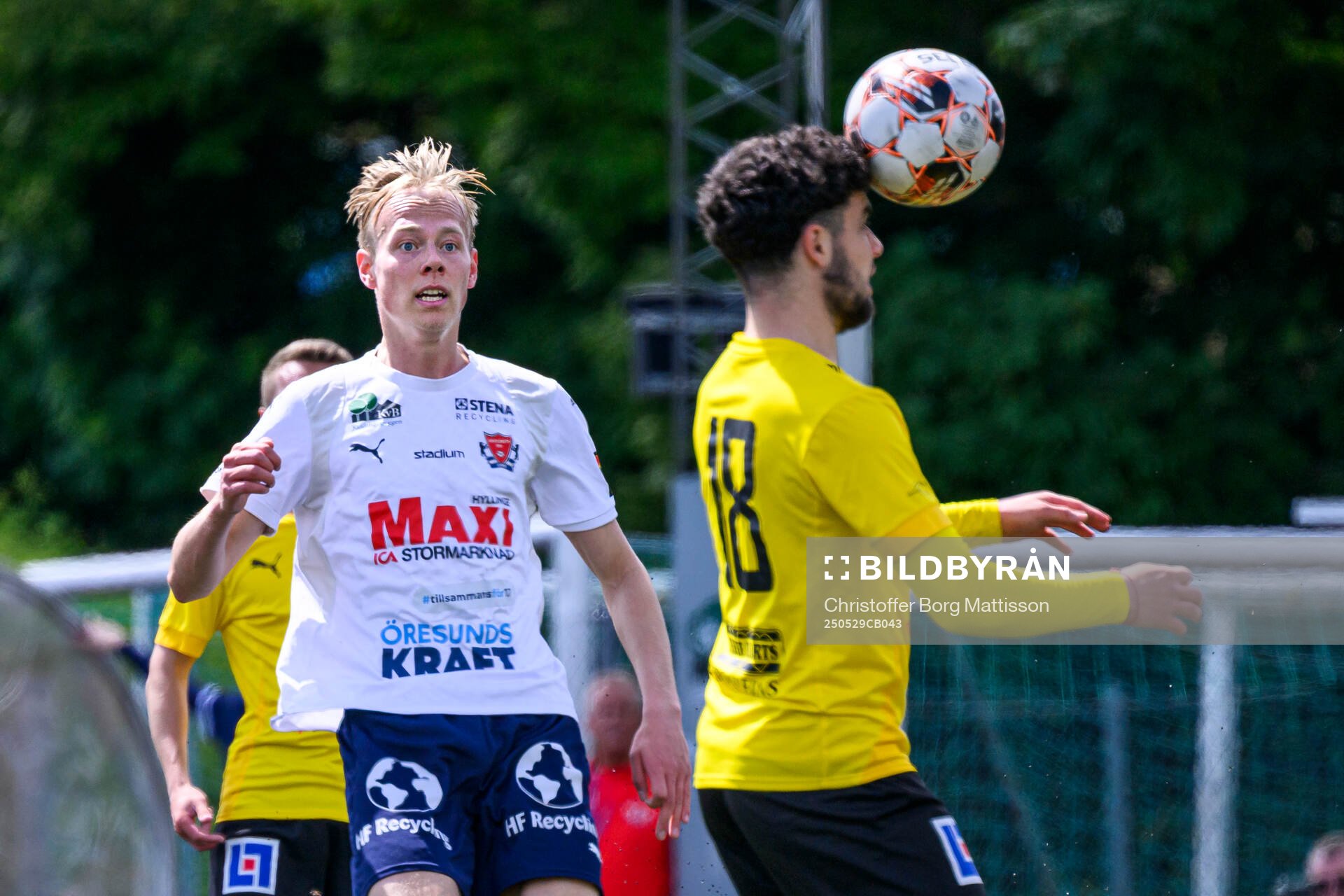 Åstorps Gustav Törnkvist under fotbollsmatchen i Division 2 Västra Götaland mellan Åstorps FF och Astrio BK den 29 maj 2025 i Åstorp. 