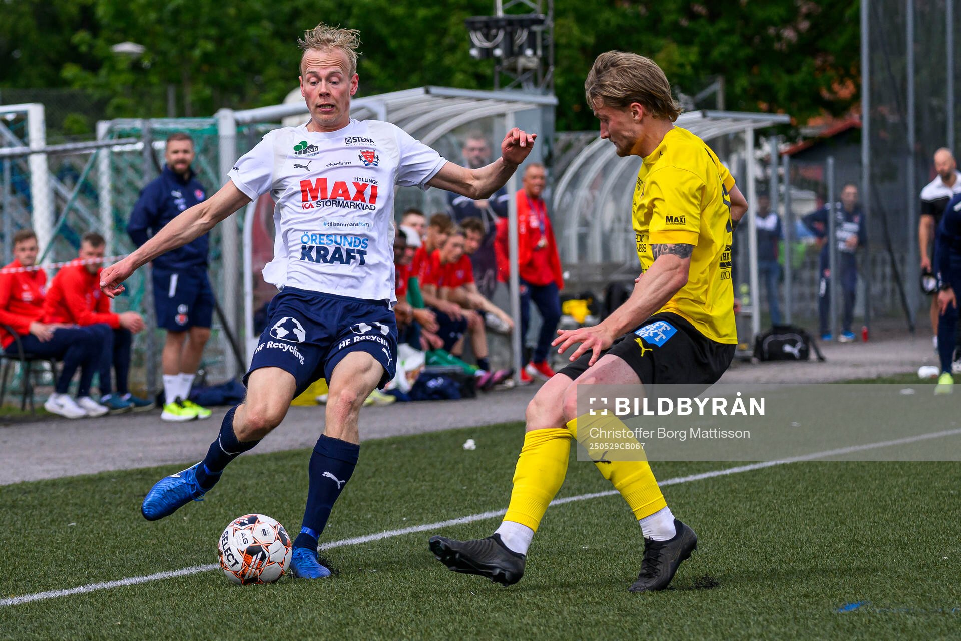 Åstorps Gustav Törnkvist under fotbollsmatchen i Division 2 Västra Götaland mellan Åstorps FF och Astrio BK den 29 maj 2025 i Åstorp. 