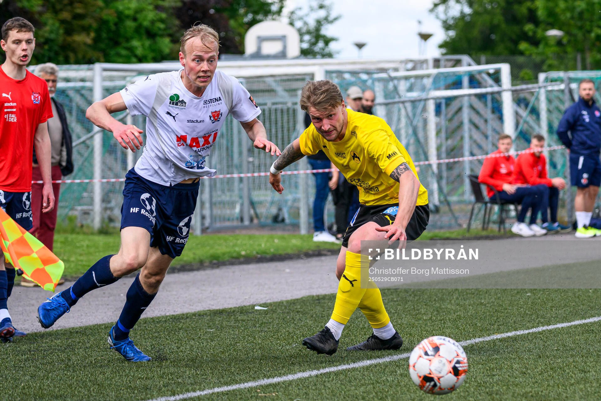 Åstorps Gustav Törnkvist under fotbollsmatchen i Division 2 Västra Götaland mellan Åstorps FF och Astrio BK den 29 maj 2025 i Åstorp.