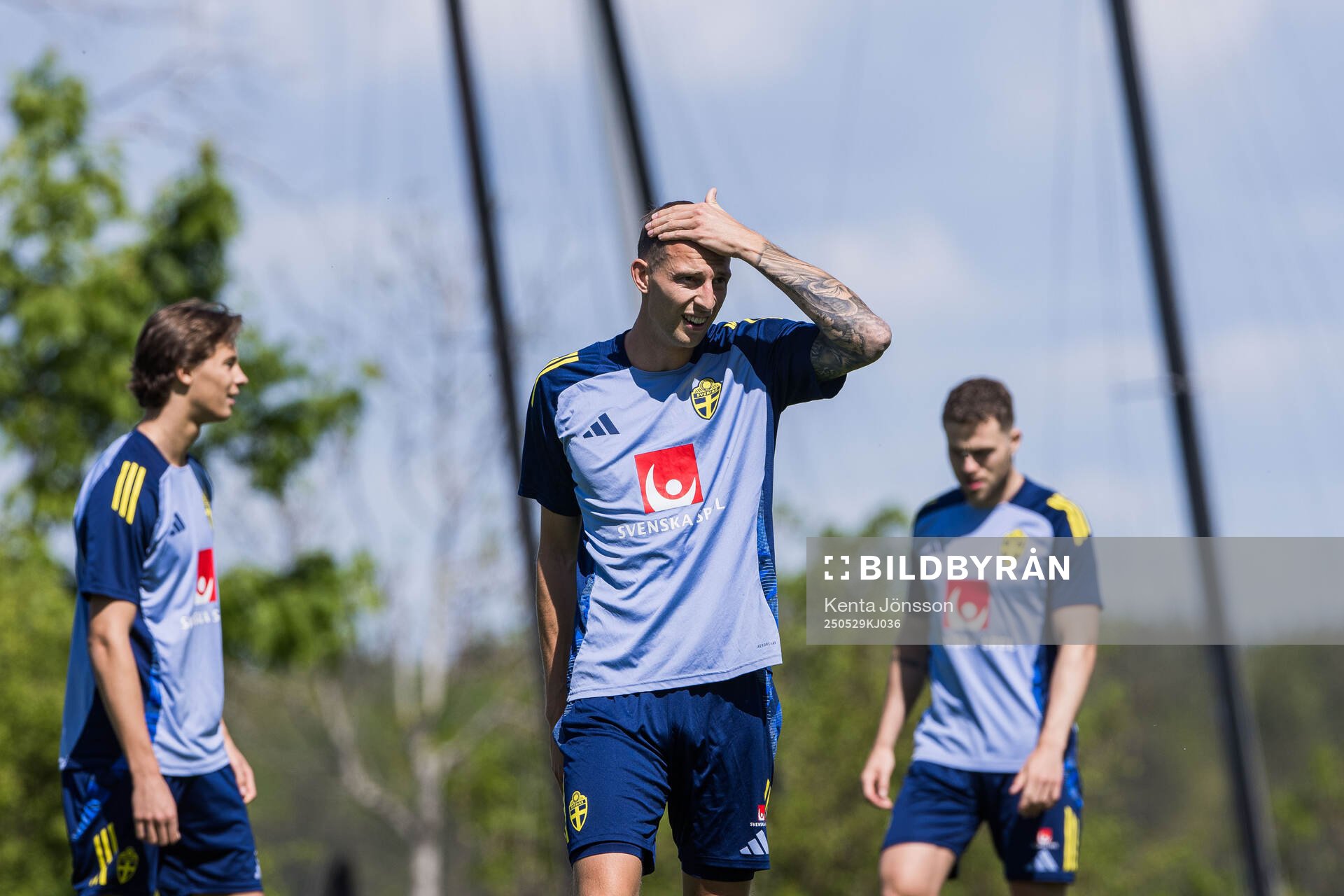Gustaf Nilsson of the Swedish men's national football team during a training session on May 29, 2025 in Stockholm. 
