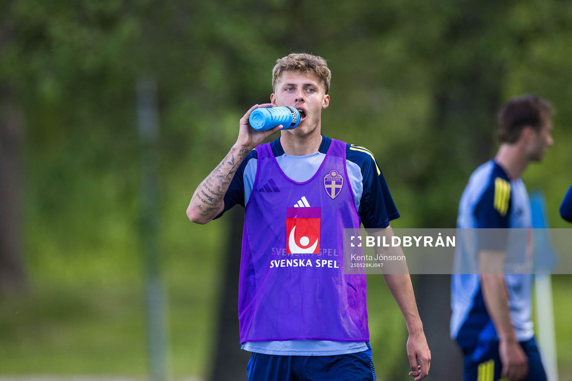 Lukas Björklund of the Swedish men's national football team during a training session on May 29, 2025 in Stockholm. 