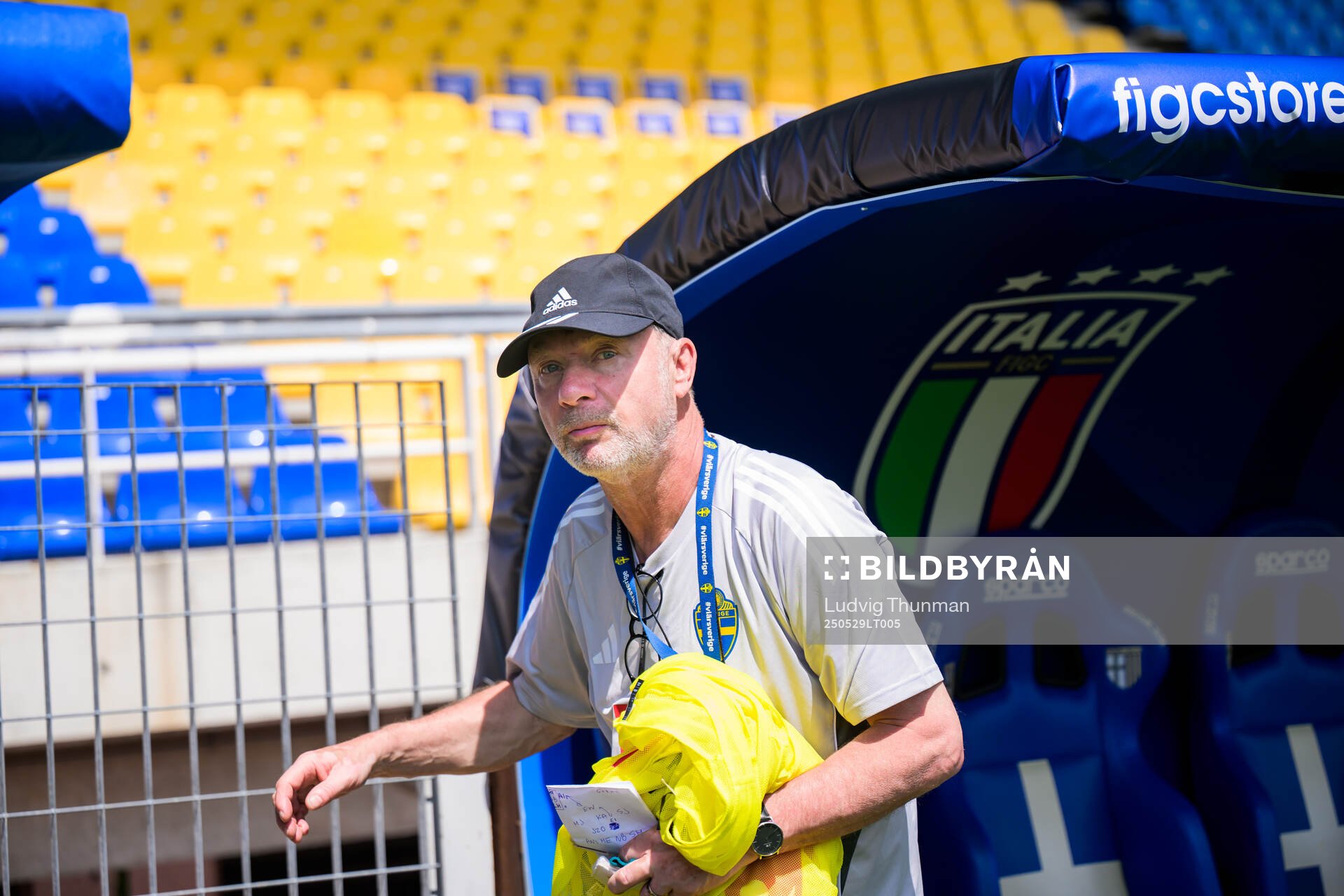 Head coach Peter Gerhardsson of the Swedish women’s national football team ahead of a training session on May 29, 2025 in Parma. 