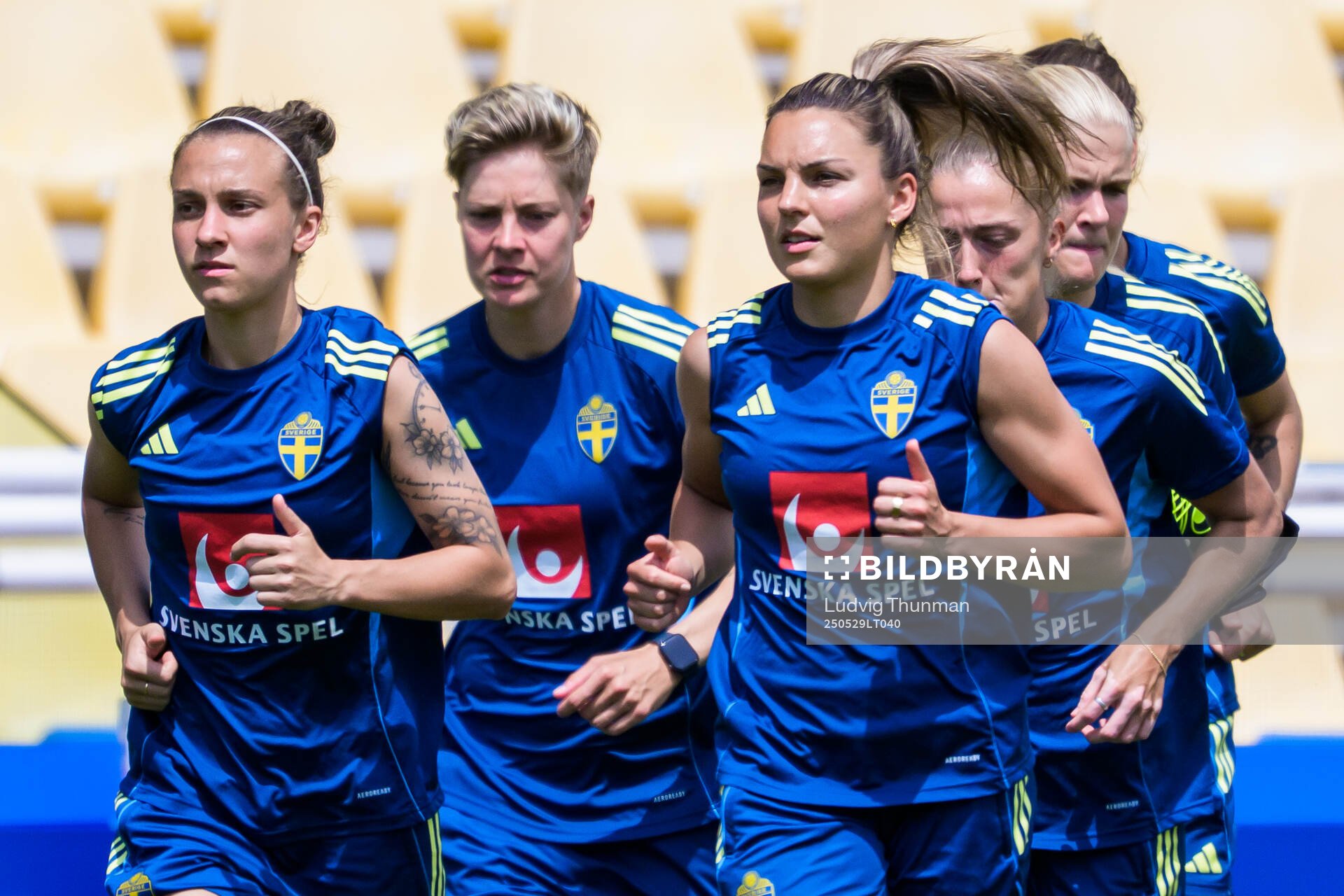 Johanna Rytting Kaneryd, Lina Hurtig Johanna Rytting Kaneryd and Filippa Angeldahl of the Swedish women’s national football team during a training session on May 29, 2025 in Parma.